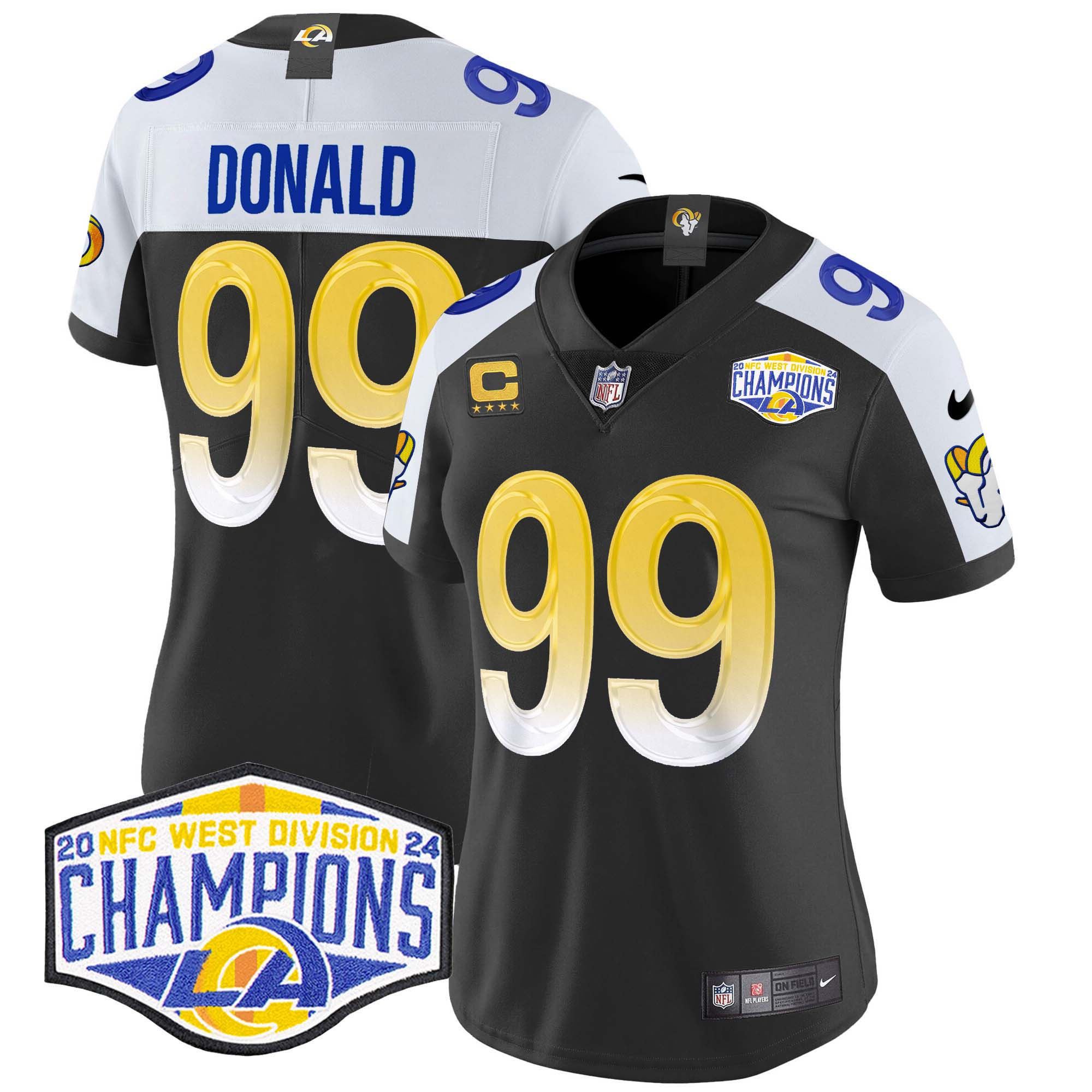 Aaron Donald Women's Los Angeles Rams 2024 NFC West Division Champions Vapor Limited Black Alternate Jersey - All Stitched