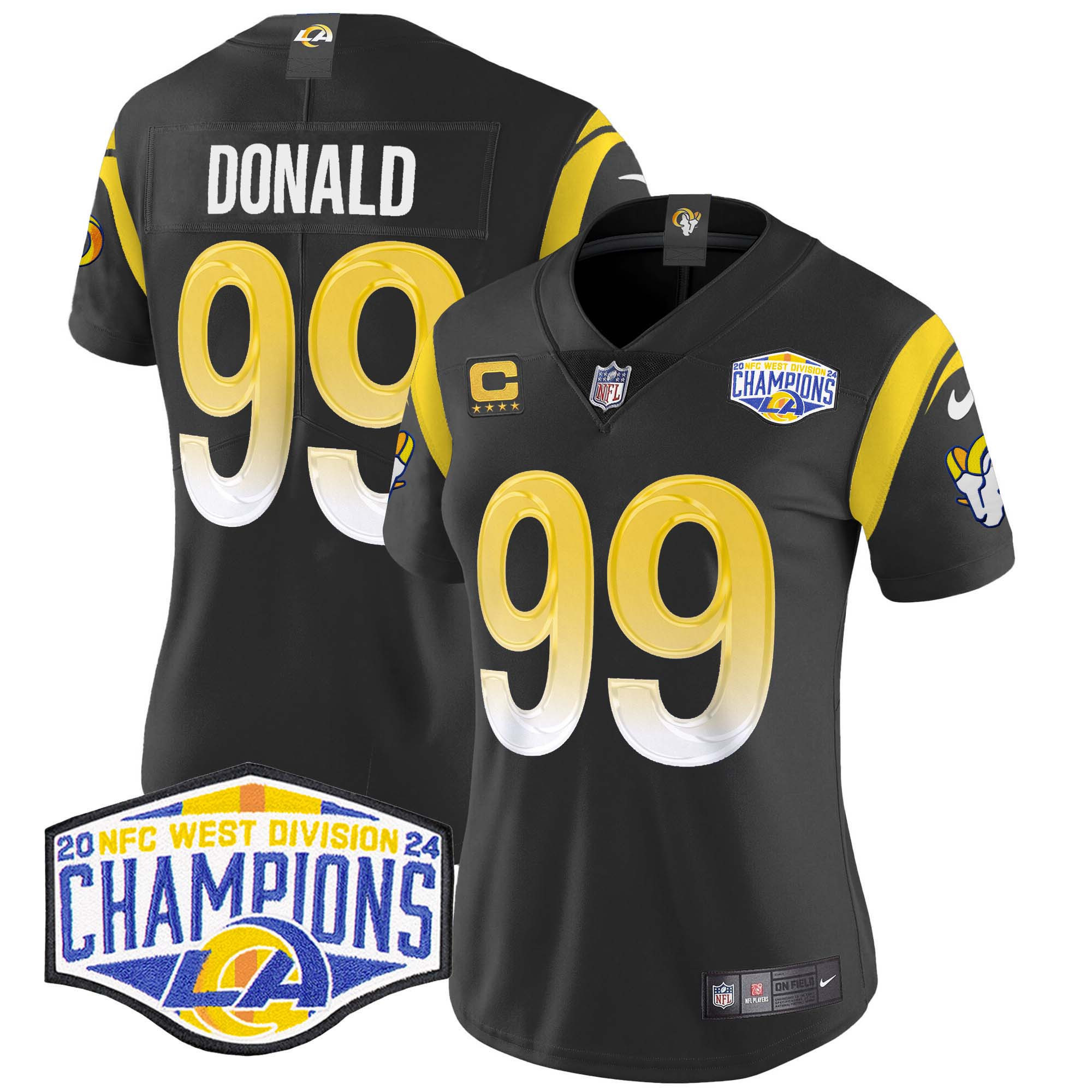Aaron Donald Women's Los Angeles Rams 2024 NFC West Division Champions Vapor Limited Black Jersey - All Stitched