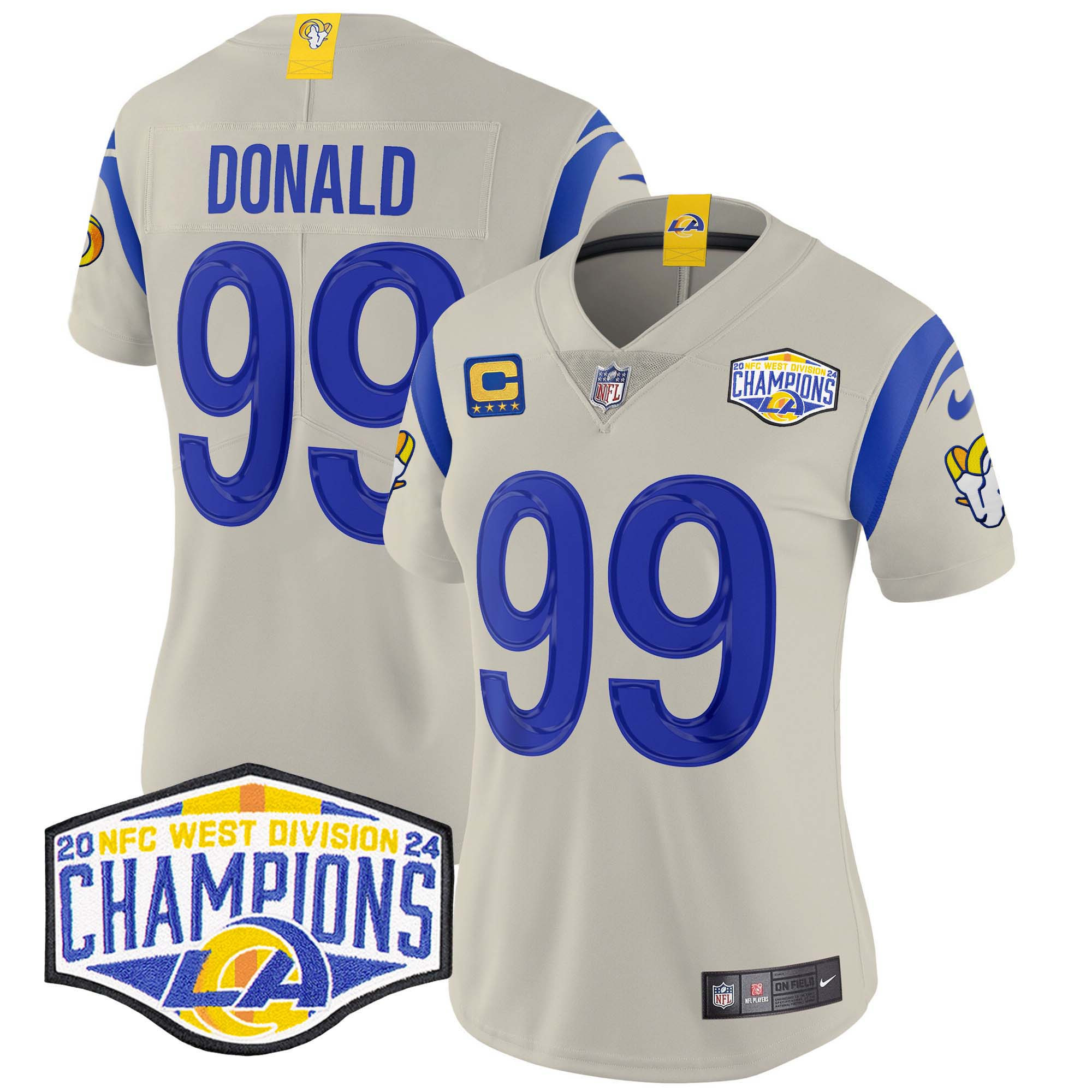 Aaron Donald Women's Los Angeles Rams 2024 NFC West Division Champions Vapor Limited Bone Jersey - All Stitched