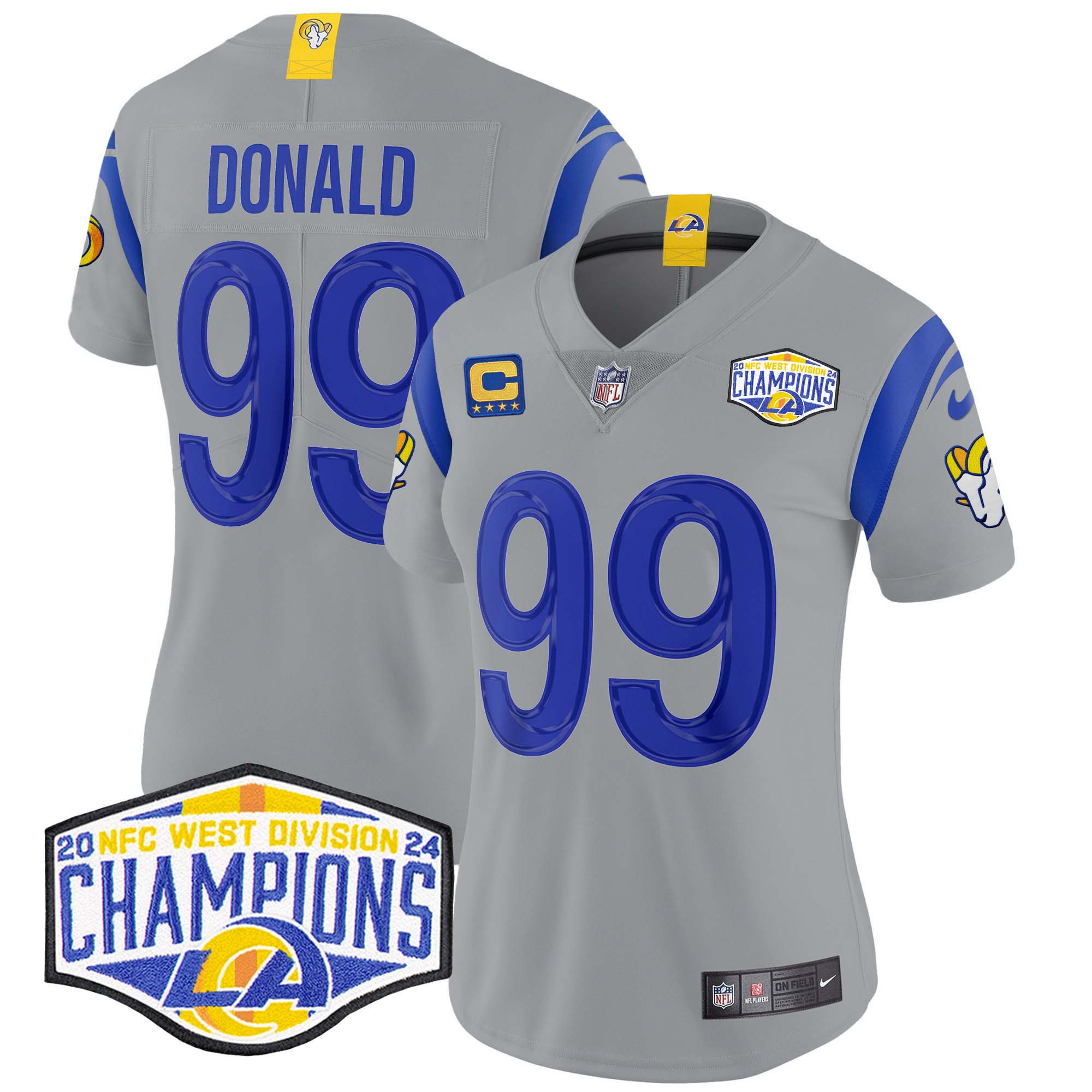 Aaron Donald Women's Los Angeles Rams 2024 NFC West Division Champions Vapor Limited Gray Jersey - All Stitched