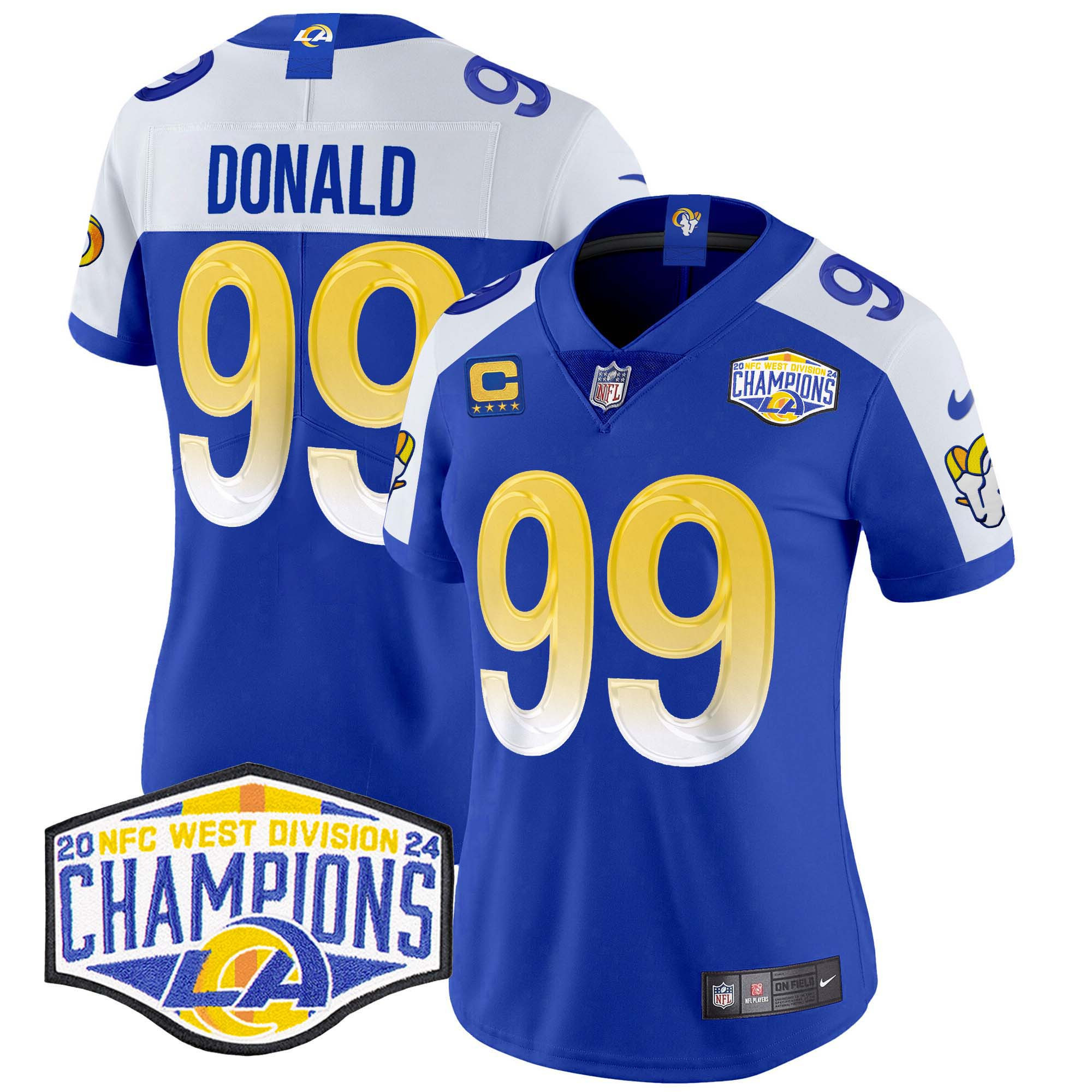 Aaron Donald Women's Los Angeles Rams 2024 NFC West Division Champions Vapor Limited Royal Alternate Jersey - All Stitched