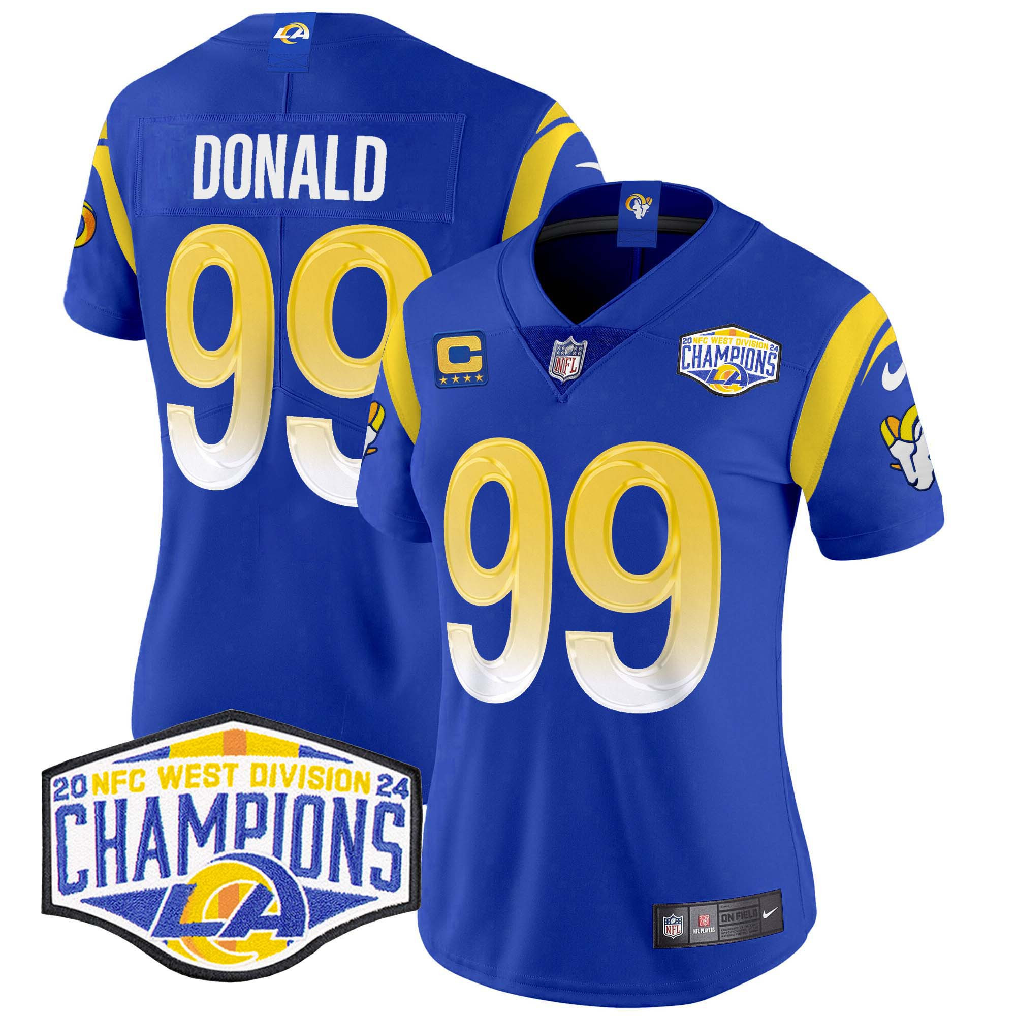 Aaron Donald Women's Los Angeles Rams 2024 NFC West Division Champions Vapor Limited Royal Jersey - All Stitched