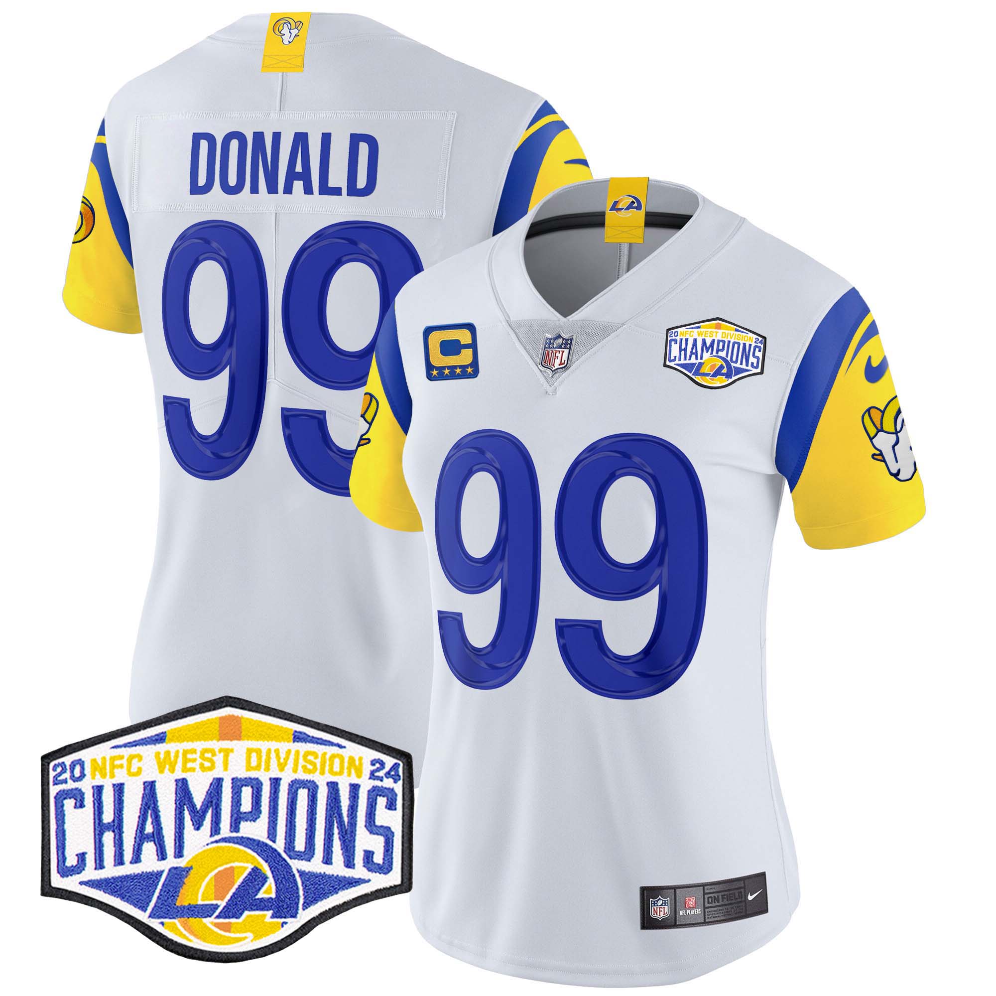 Aaron Donald Women's Los Angeles Rams 2024 NFC West Division Champions Vapor Limited White Jersey - All Stitched
