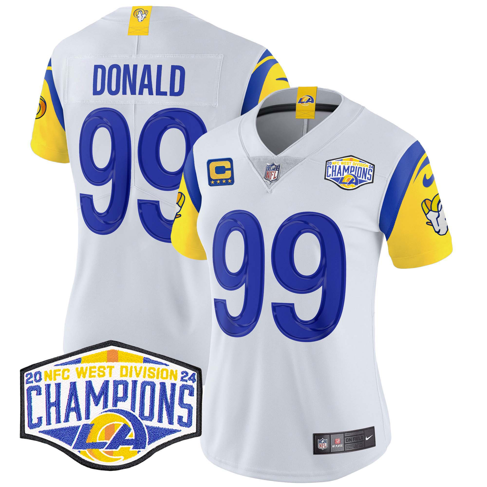 Aaron Donald Women's Los Angeles Rams 2024 NFC West Division Champions Vapor Limited White Jersey - All Stitched