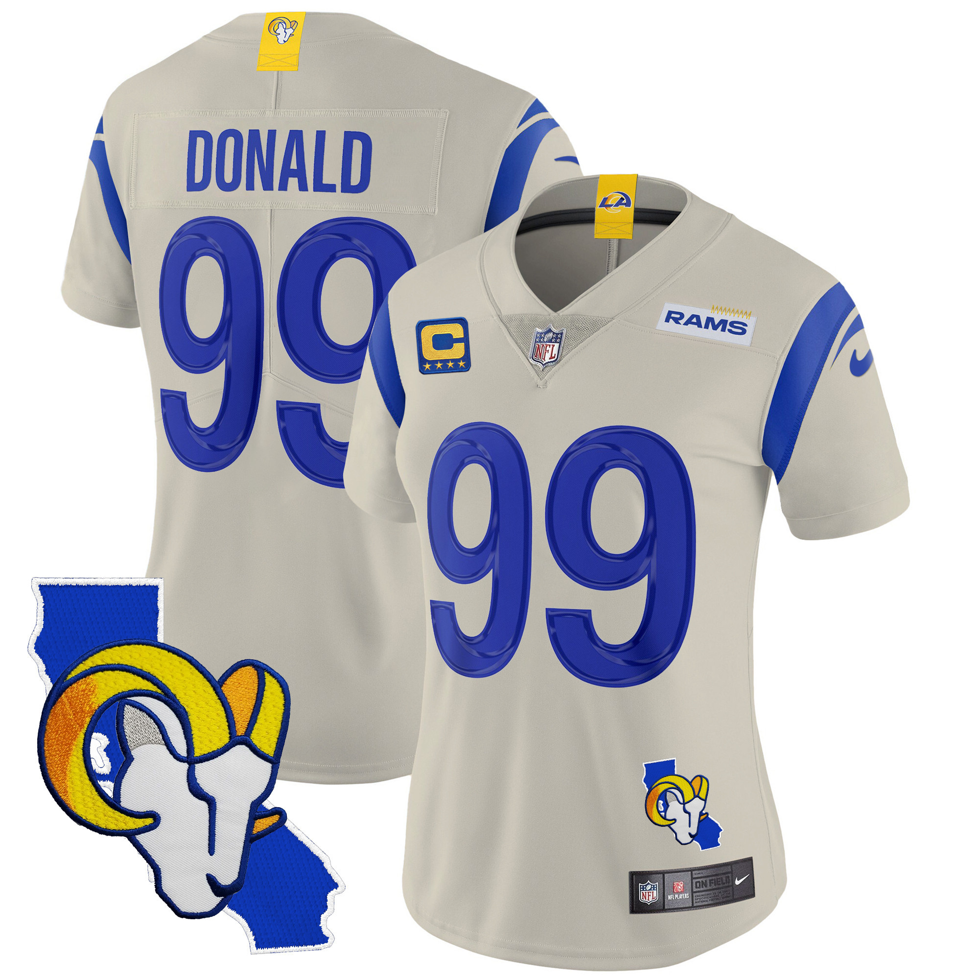 Aaron Donald Women's Los Angeles Rams California Patch Vapor Limited Bone Jersey - All Stitched