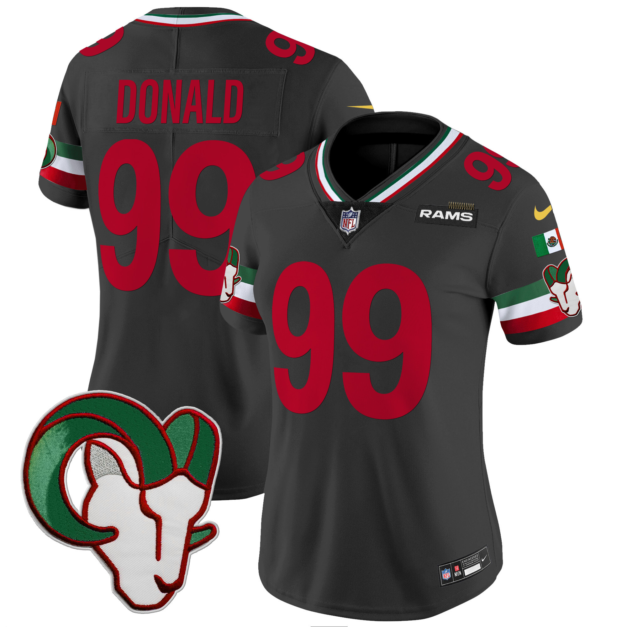 Aaron Donald Women's Los Angeles Rams Mexico Vapor Limited Black Jersey - All Stitched