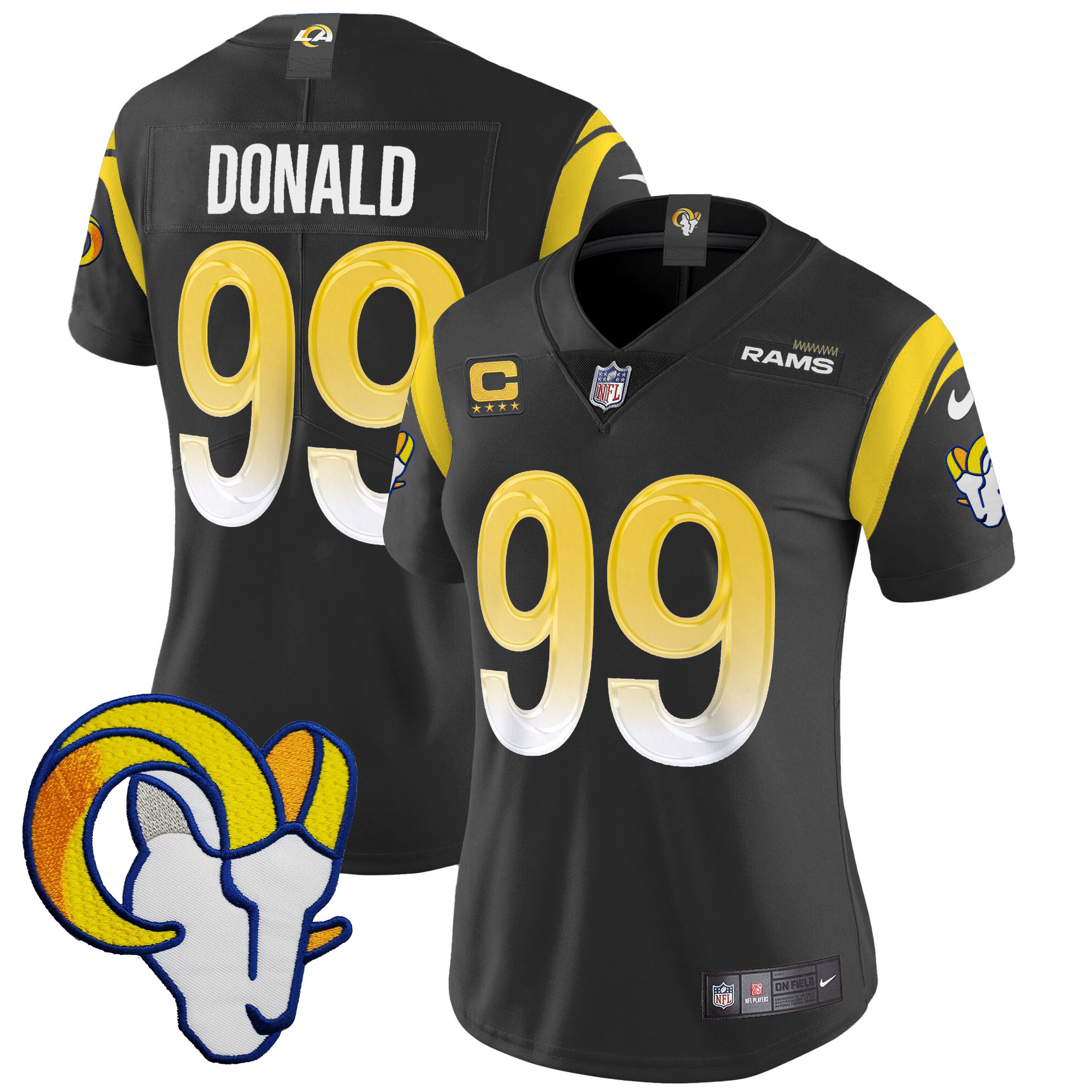Aaron Donald Women's Los Angeles Rams Vapor Limited Black Jersey - All Stitched