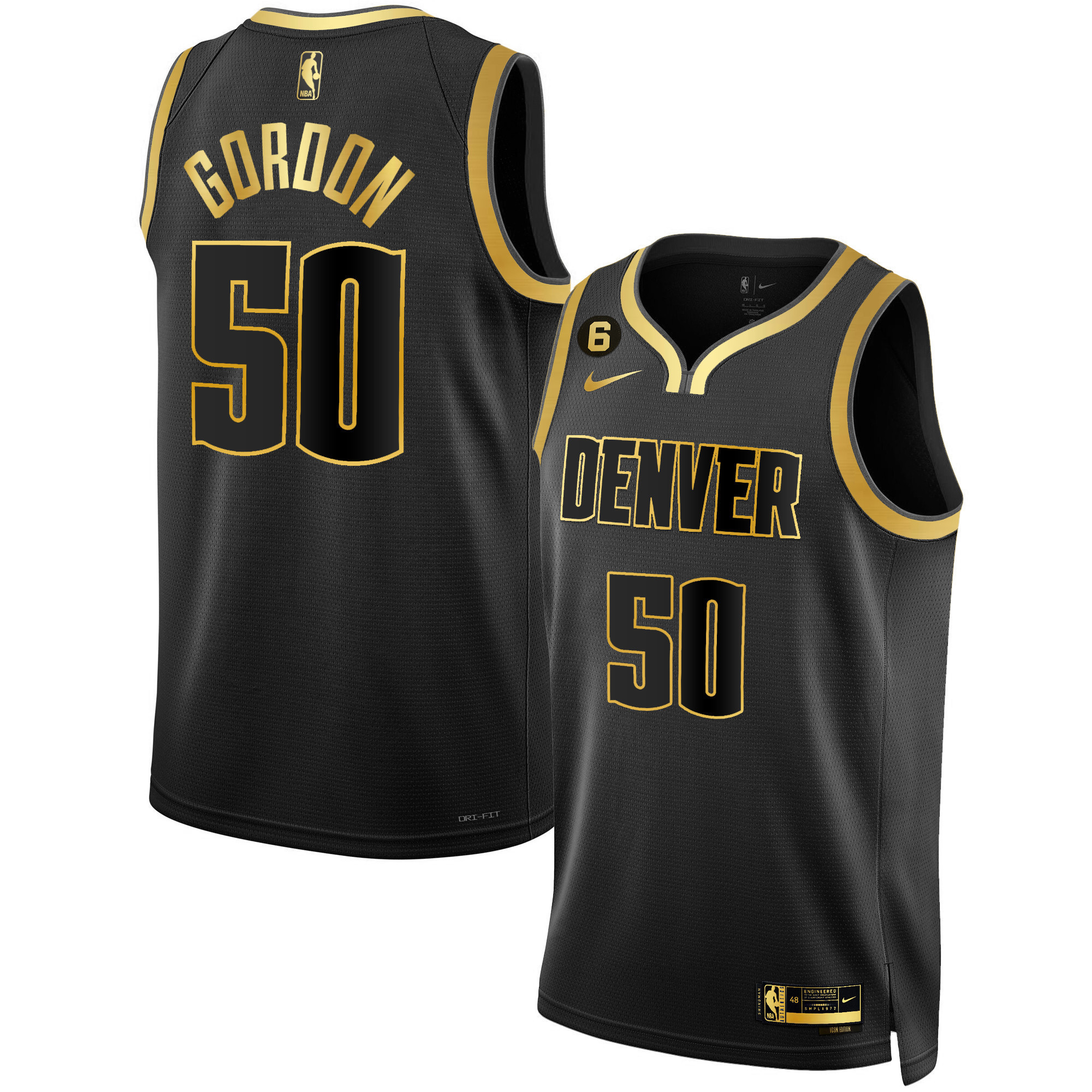 Aaron Gordon Men's Denver Nuggets #6 Patch Collection Black Gold Jersey - All Stitched