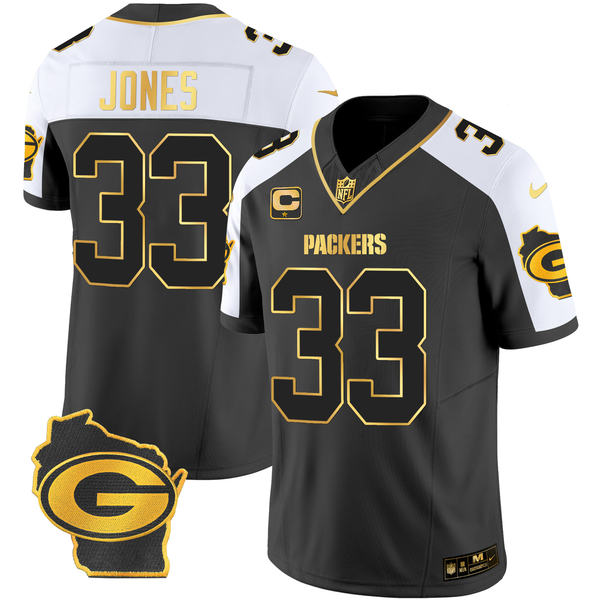 Aaron Jones Men's Green Bay Packers Home Patch Gold Vapor Alternate Jersey - All Stitched