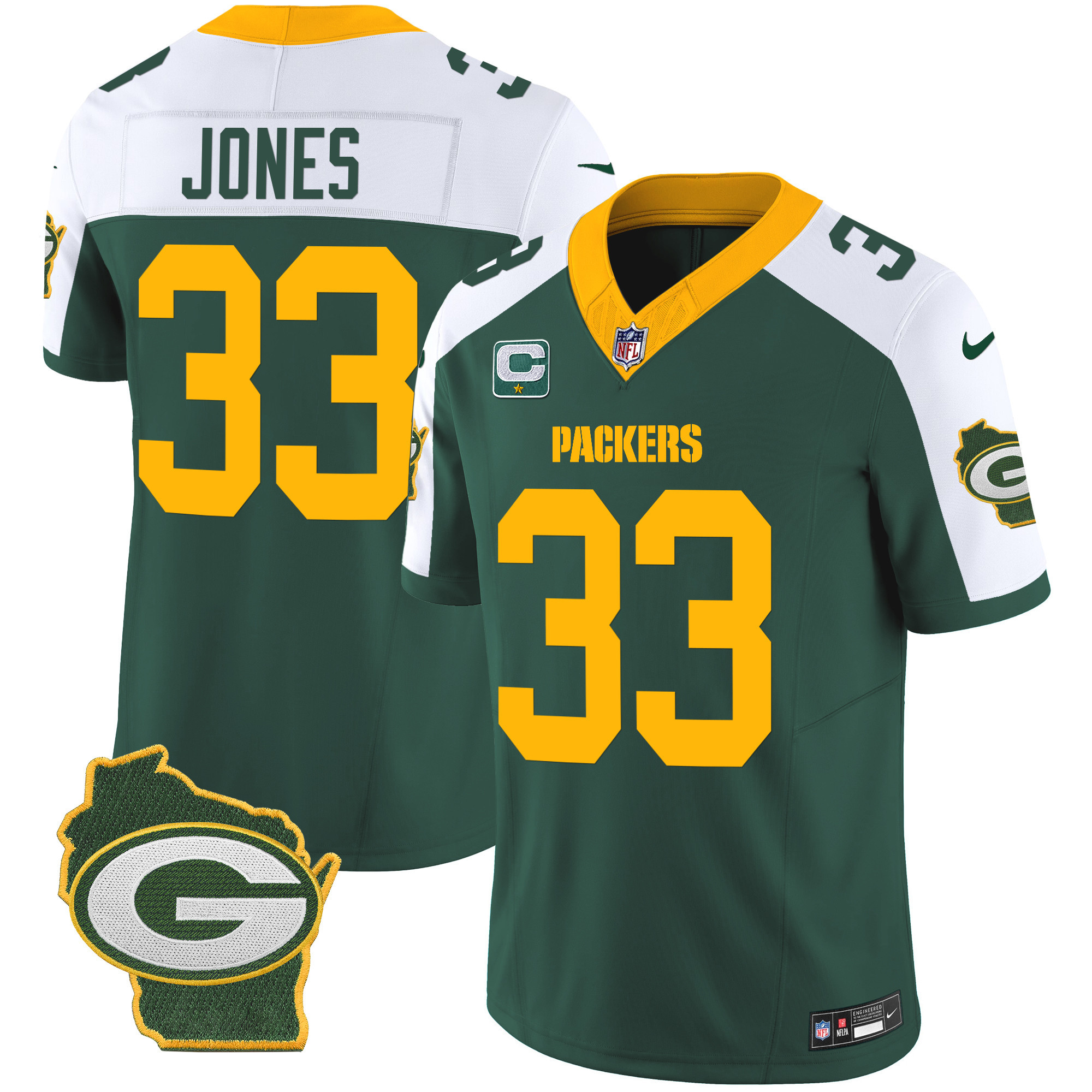 Aaron Jones Men's Green Bay Packers Home Patch Vapor Alternate Jersey - All Stitched