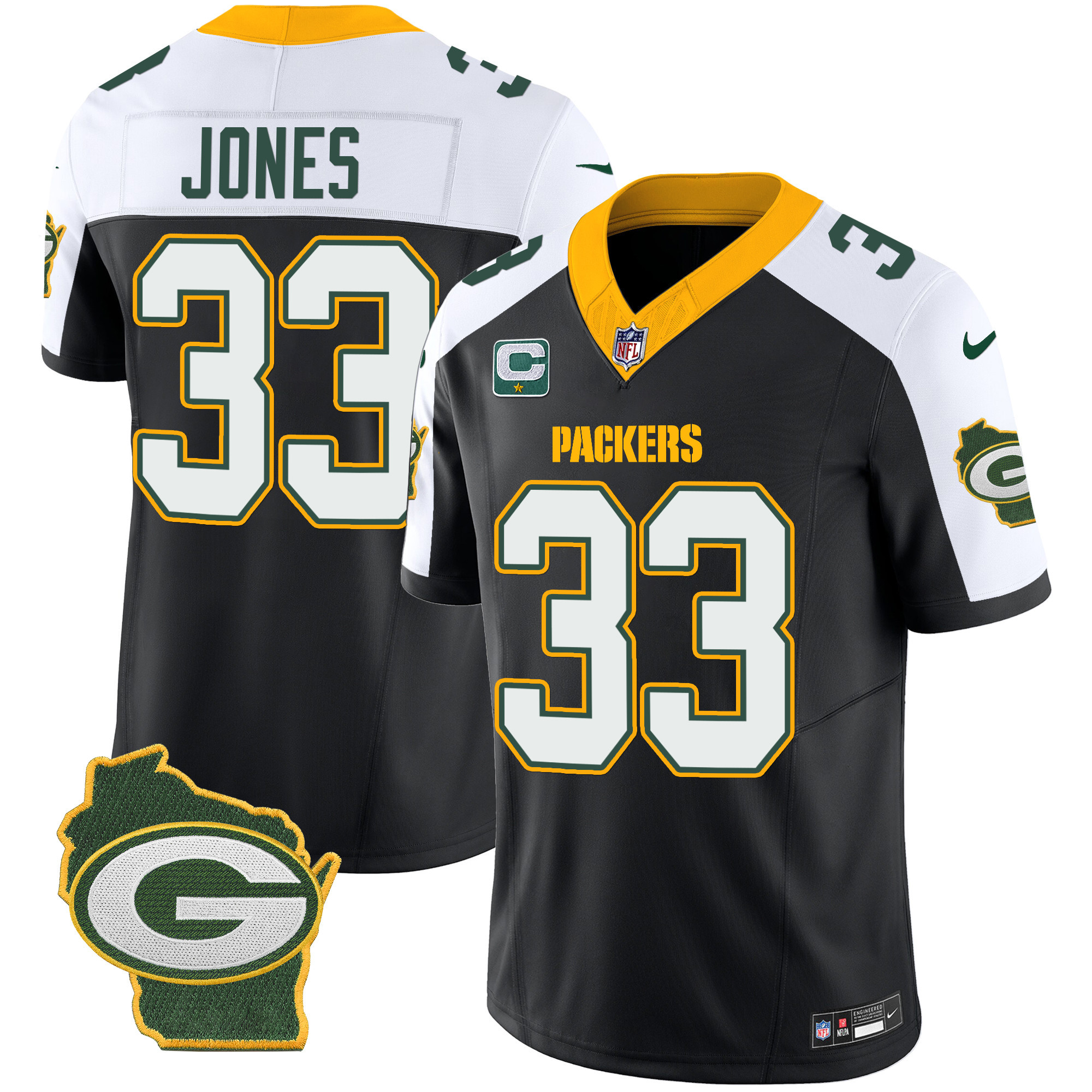 Aaron Jones Men's Green Bay Packers Home Patch Vapor Black Alternate Jersey - All Stitched