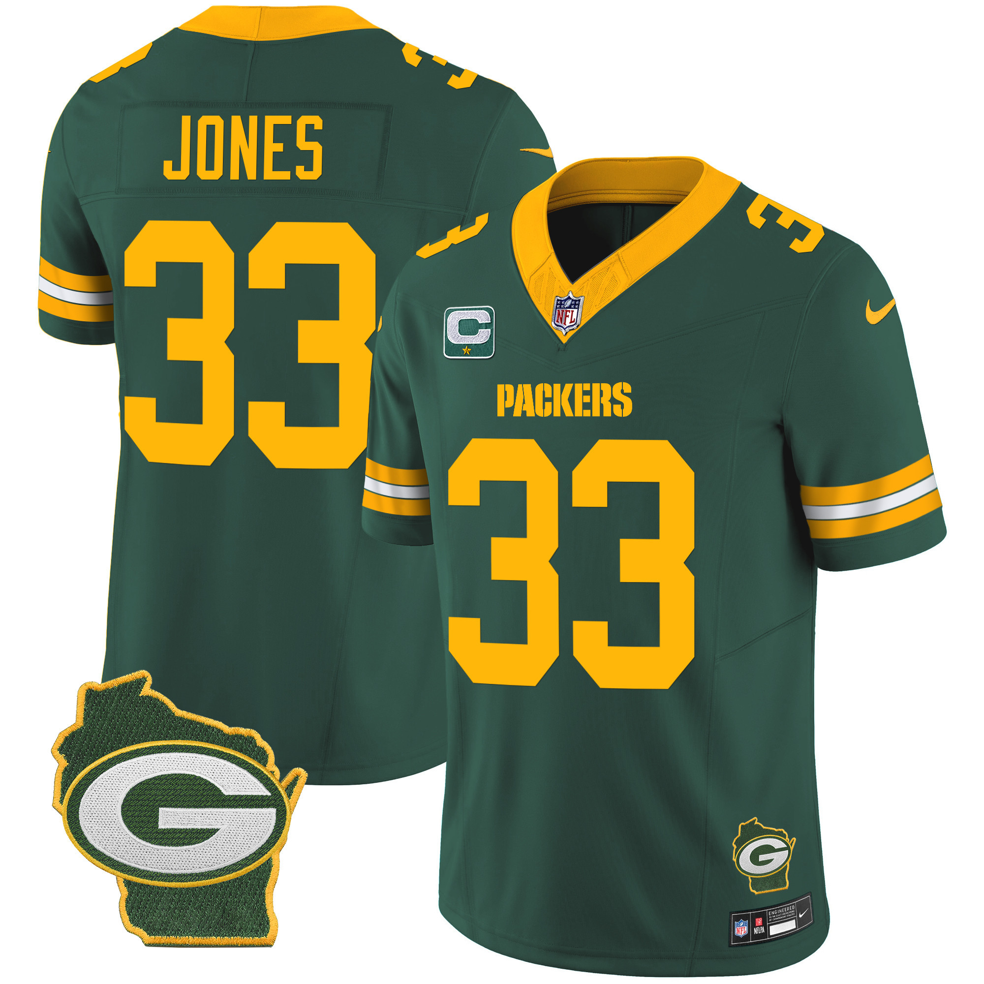 Aaron Jones Men's Green Bay Packers Home Patch Vapor Green Jersey - All Stitched
