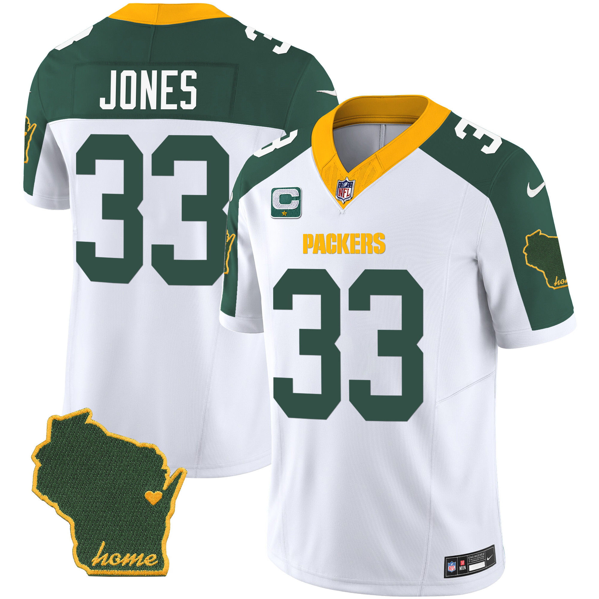 Aaron Jones Men's Green Bay Packers Home Patch Vapor Inverted Jersey - All Stitched