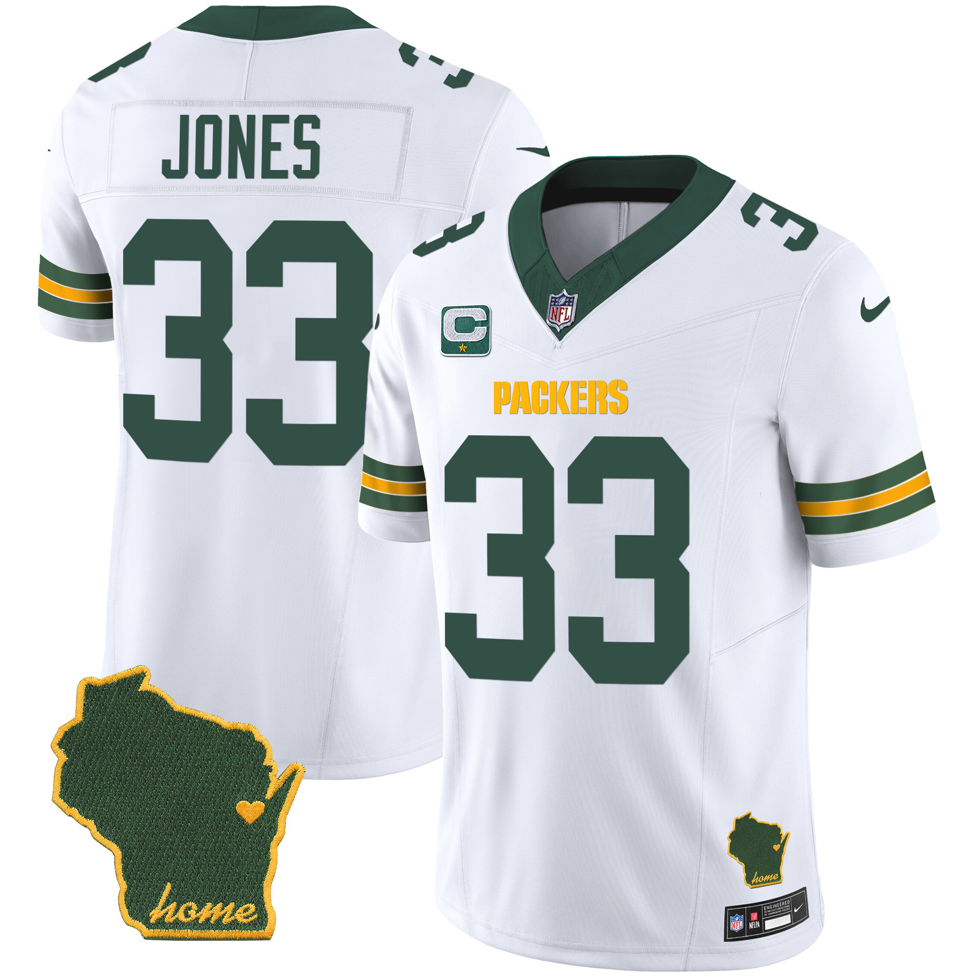 Aaron Jones Men's Green Bay Packers Home Patch Vapor White Jersey - All Stitched