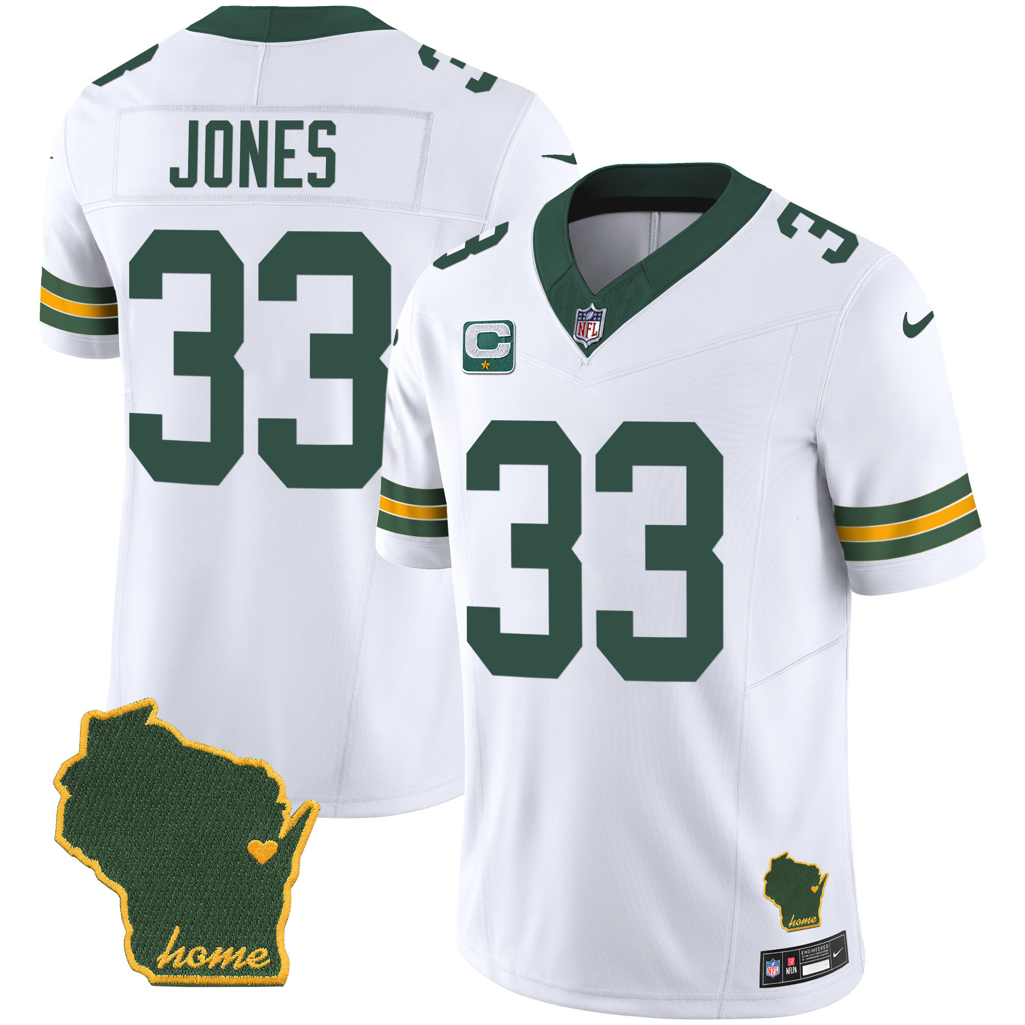 Aaron Jones Men's Green Bay Packers Home Patch Vapor White Jersey - All Stitched