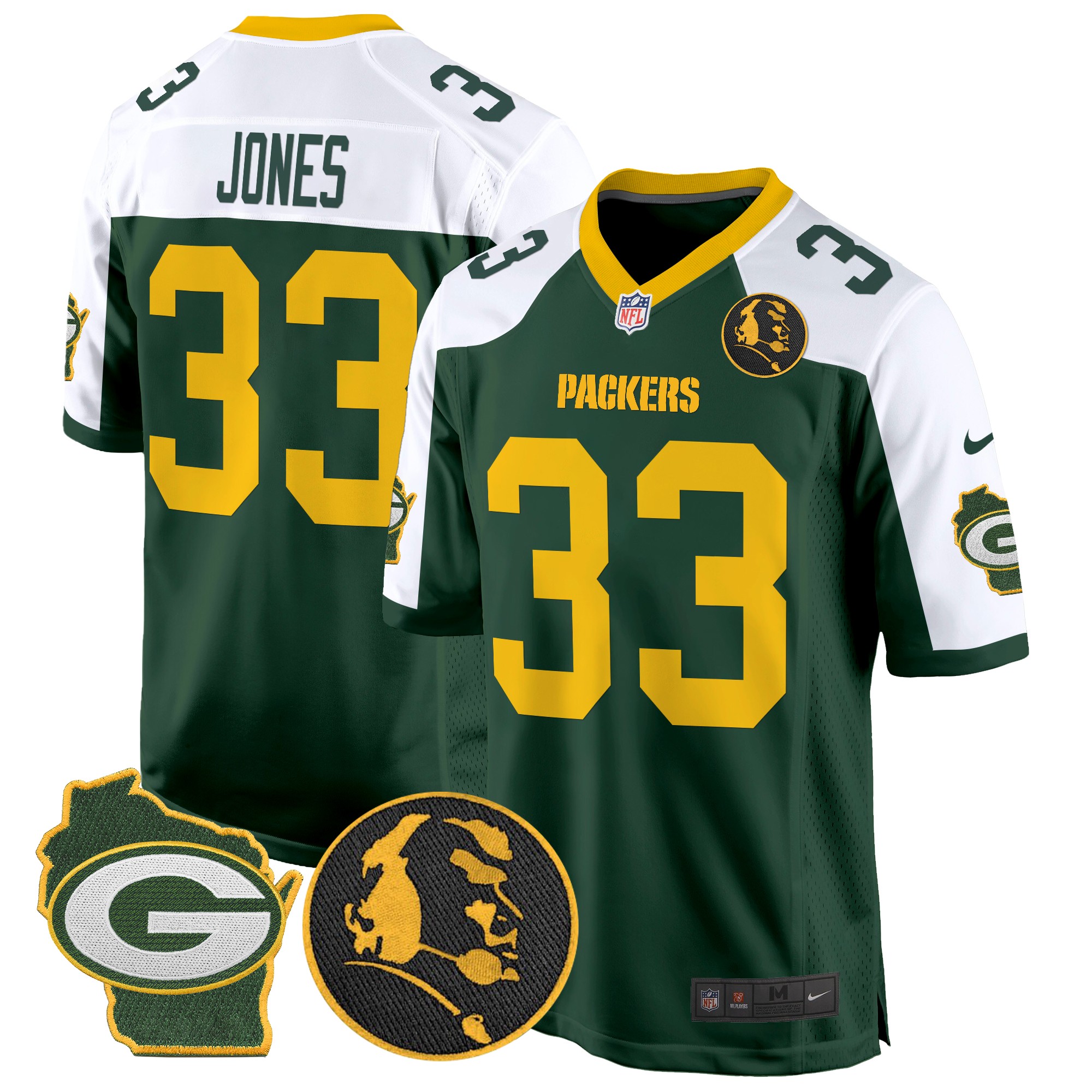 Aaron Jones Men's Green Bay Packers John Madden & Home Patch Game Green Alternate Jersey - All Stitched