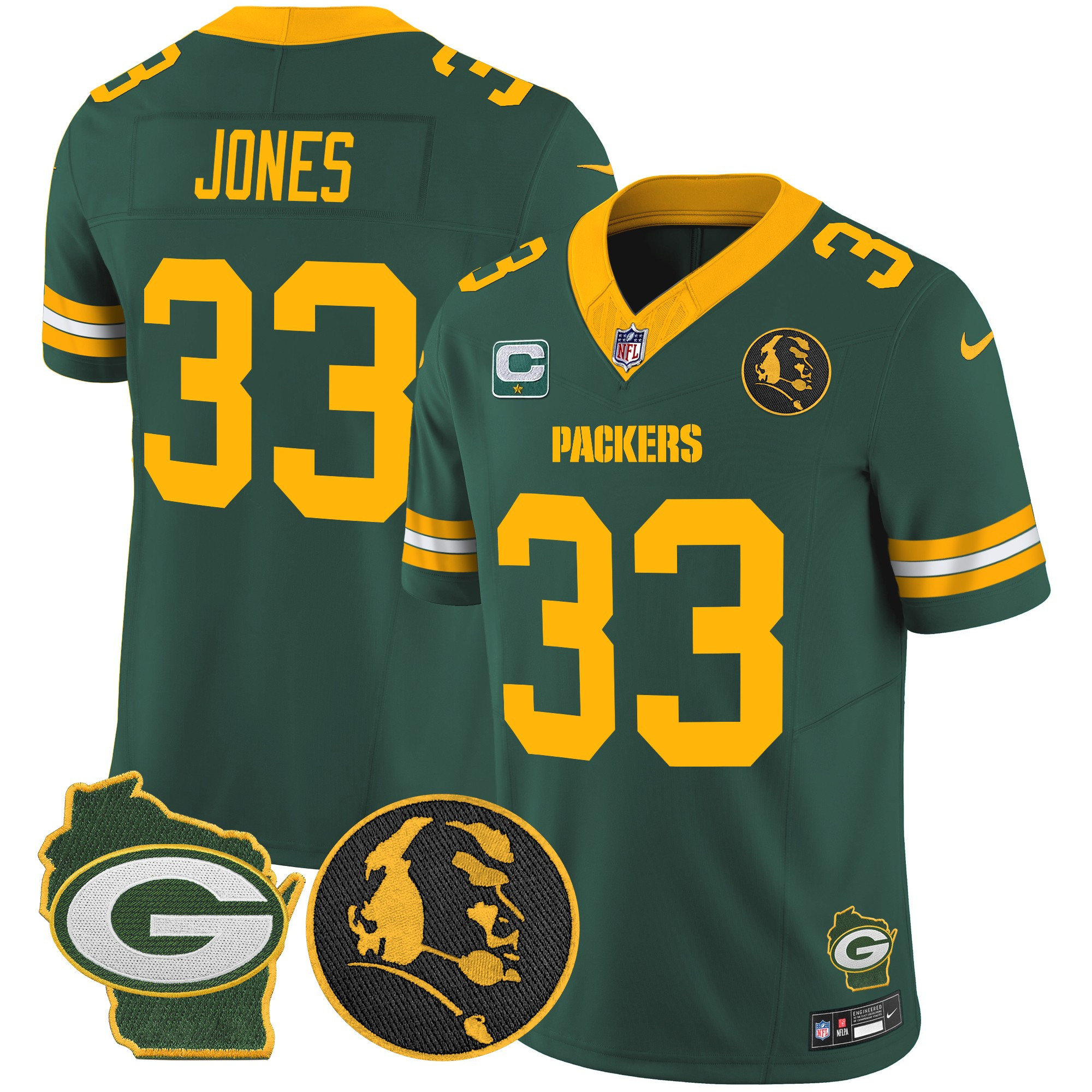 Aaron Jones Men's Green Bay Packers John Madden & Home Patch Vapor Limited Green Jersey - All Stitched