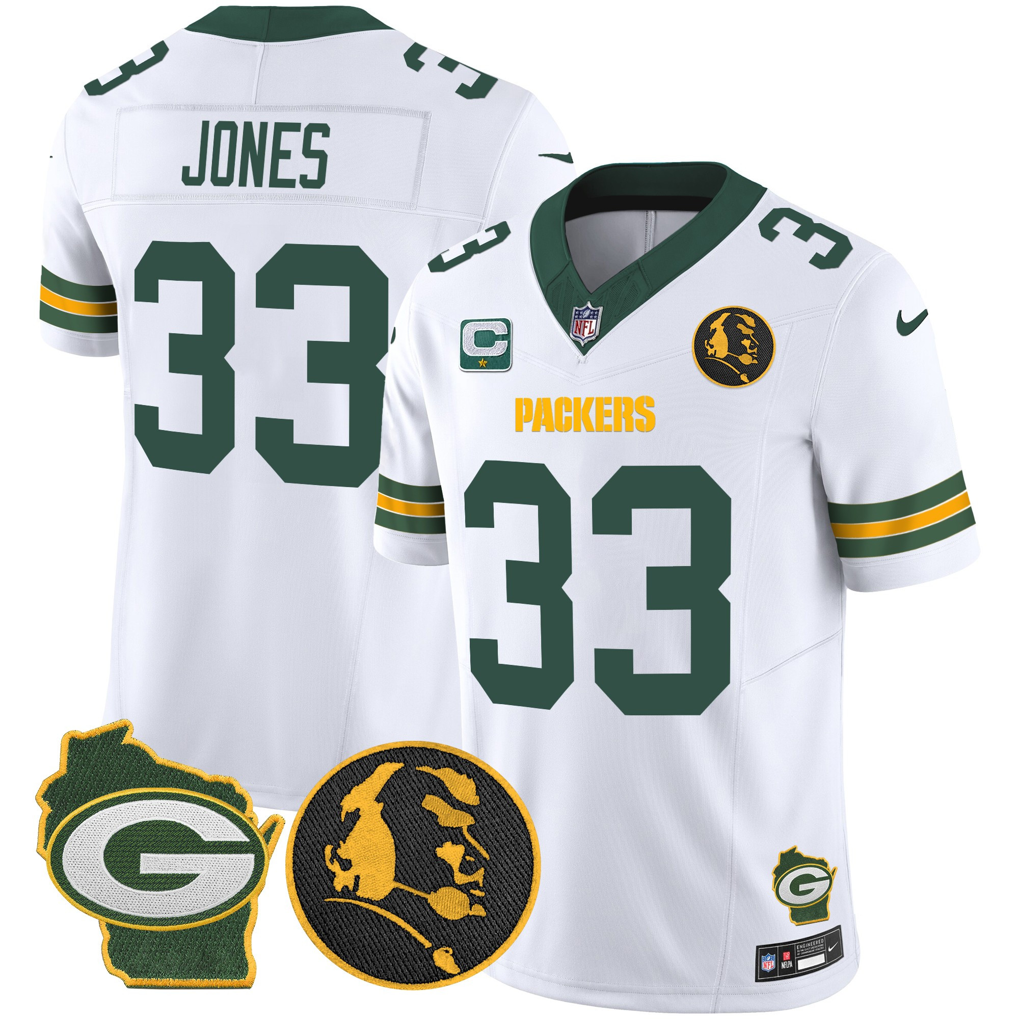 Aaron Jones Men's Green Bay Packers John Madden & Home Patch Vapor Limited White Jersey - All Stitched
