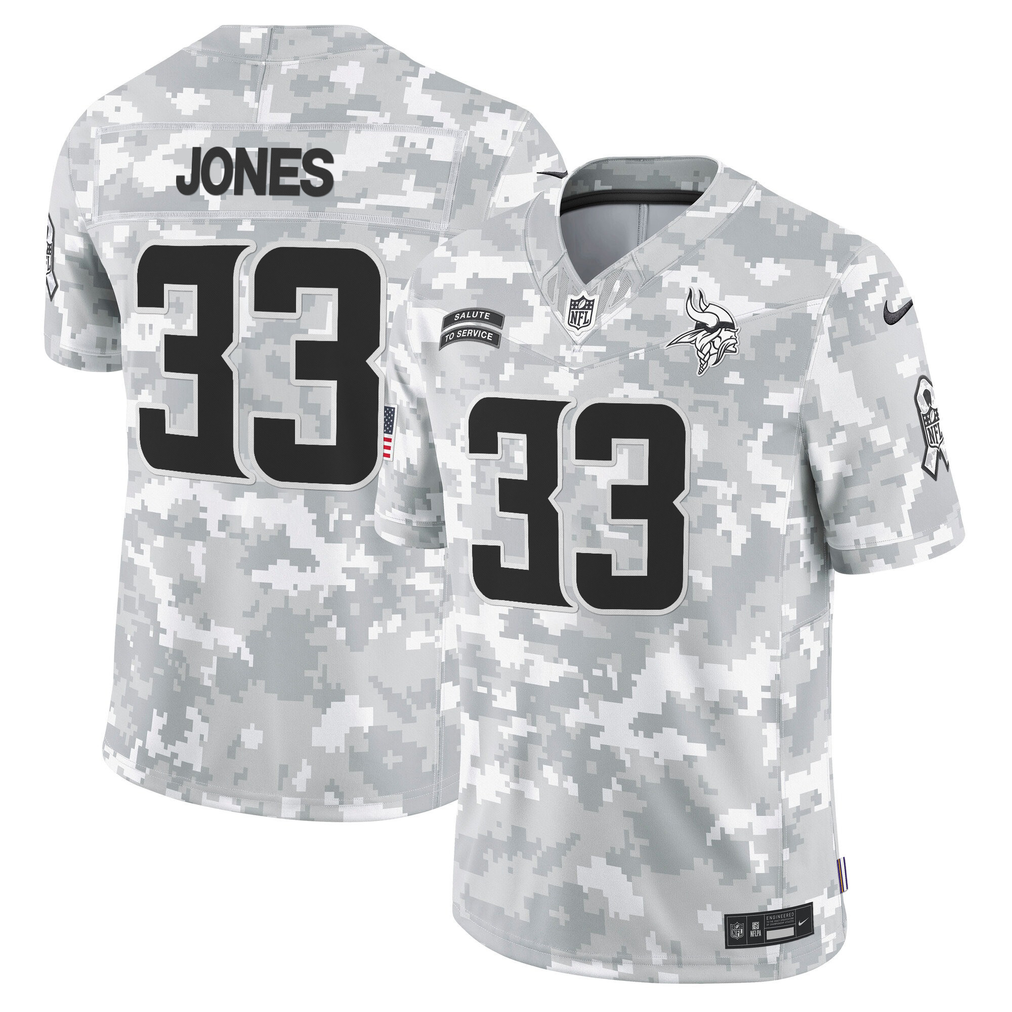 Aaron Jones Men's Minnesota Vikings 2024 Salute to Service Vapor Limited Arctic Camo Jersey - All Stitched