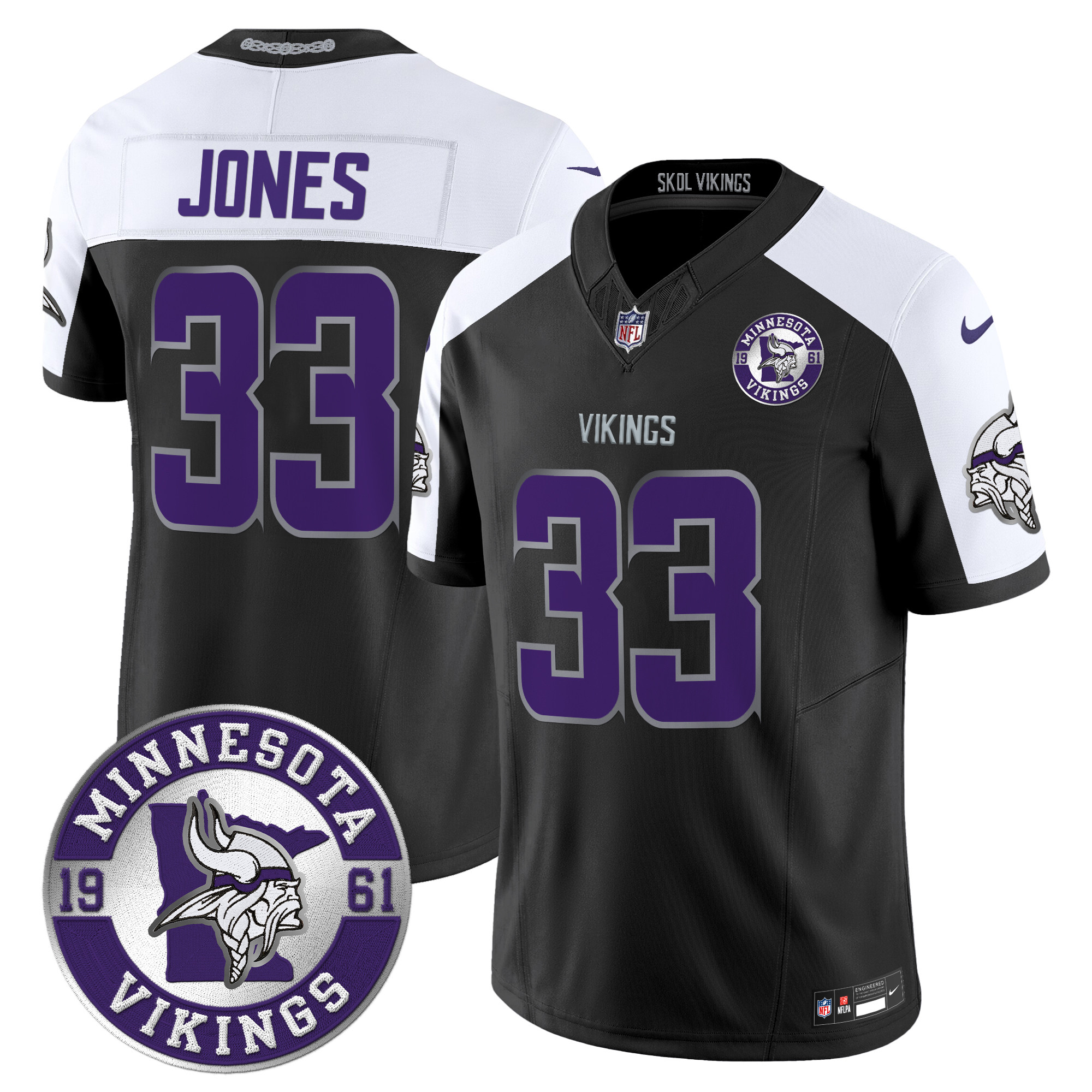 Aaron Jones Men's Minnesota Vikings 2024 Vapor Limited Black Alternate Jersey - All Stitched