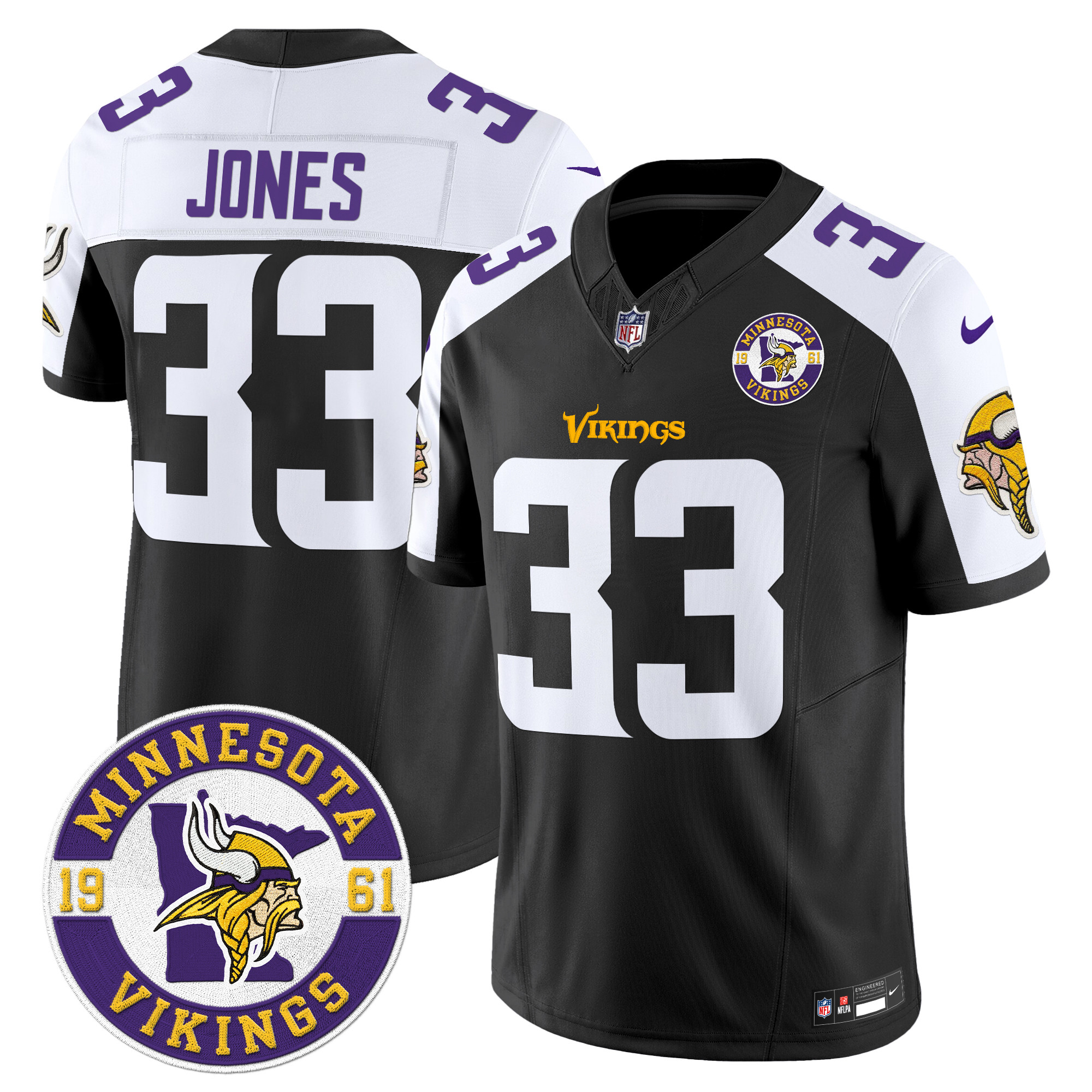 Aaron Jones Men's Minnesota Vikings 2024 Vapor Limited Black Alternate Jersey - All Stitched