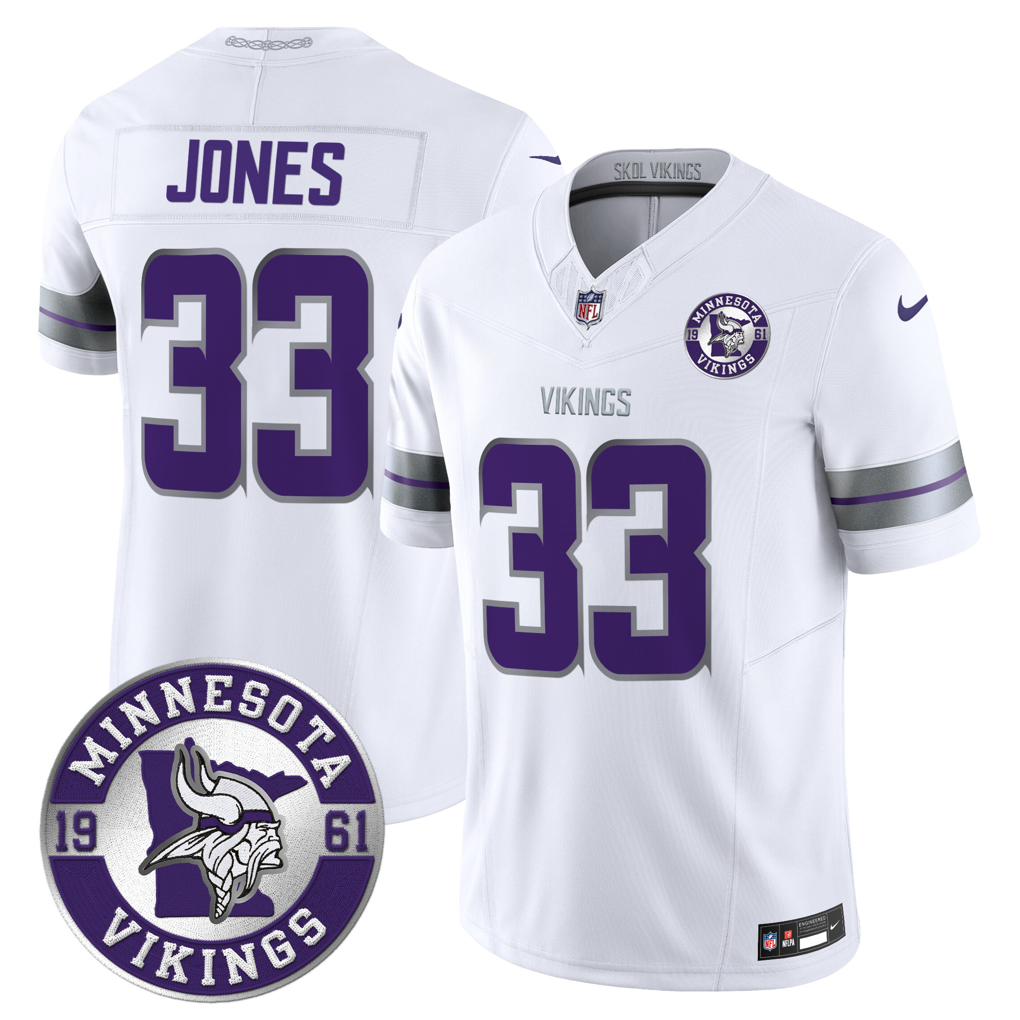 Aaron Jones Men's Minnesota Vikings 2024 Vapor Limited White Jersey - All Stitched