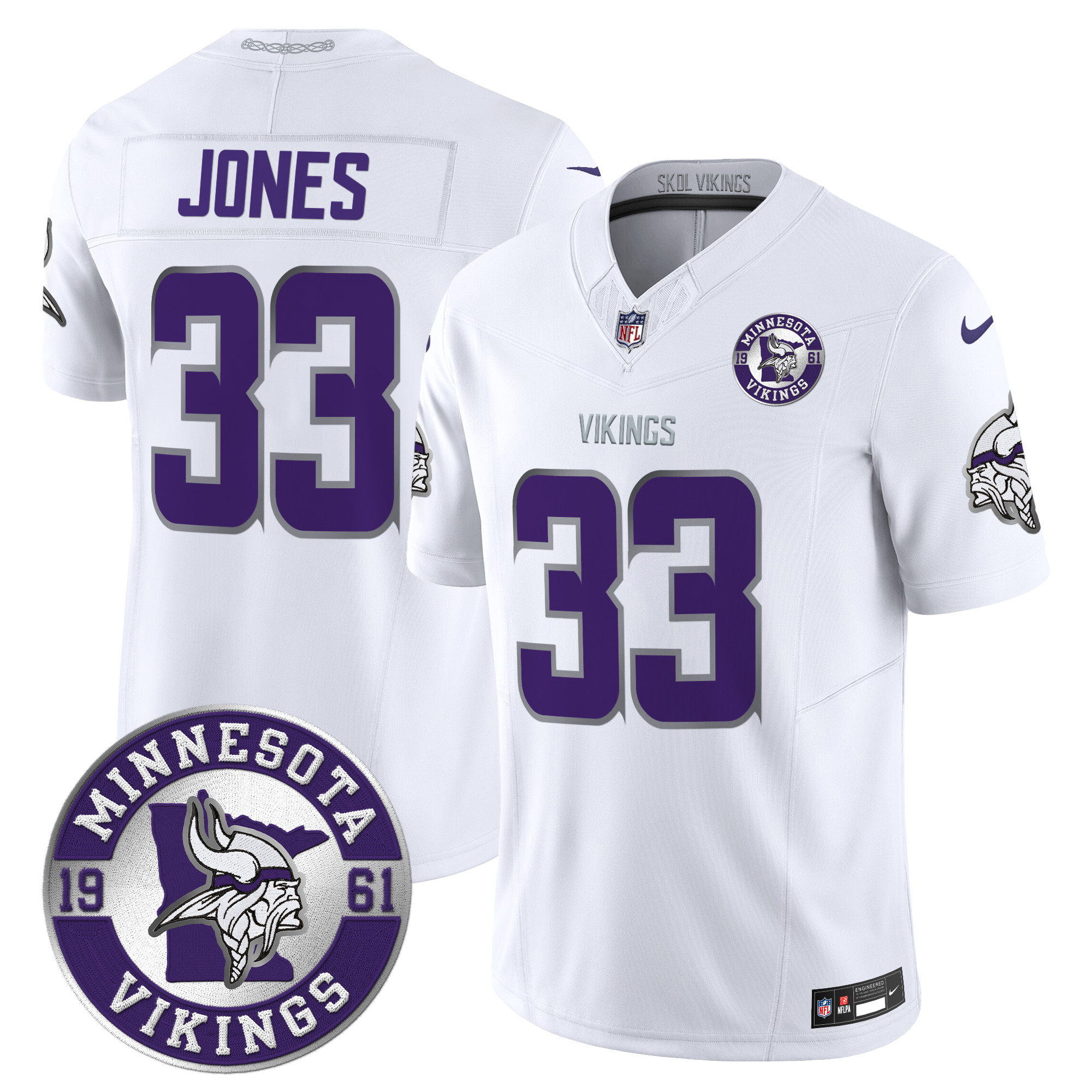Aaron Jones Men's Minnesota Vikings 2024 Vapor Limited White Limited Jersey - All Stitched