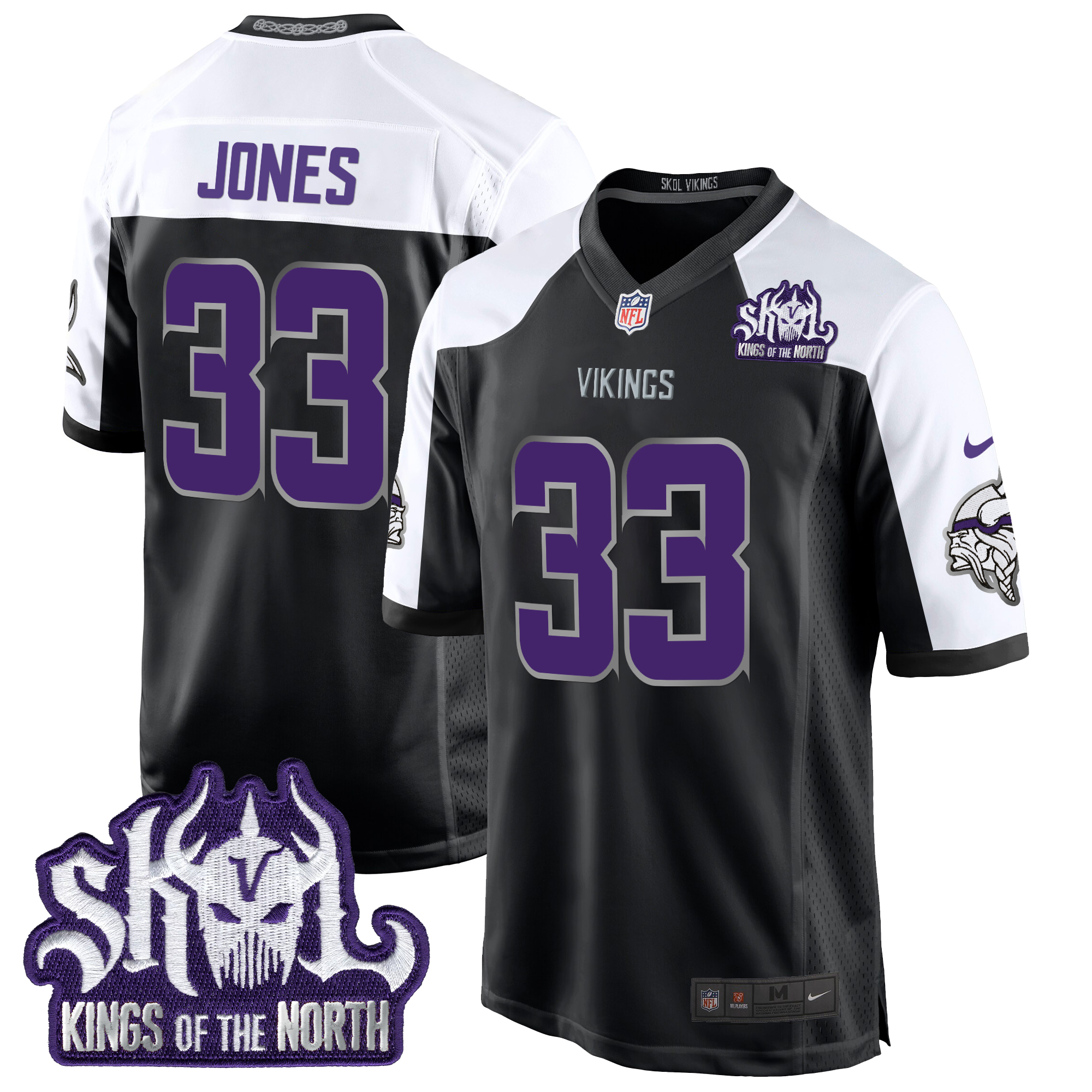 Aaron Jones Men's Minnesota Vikings 2024 Winter Warrior Skol Patch Game Black Alternate Jersey - All Stitched