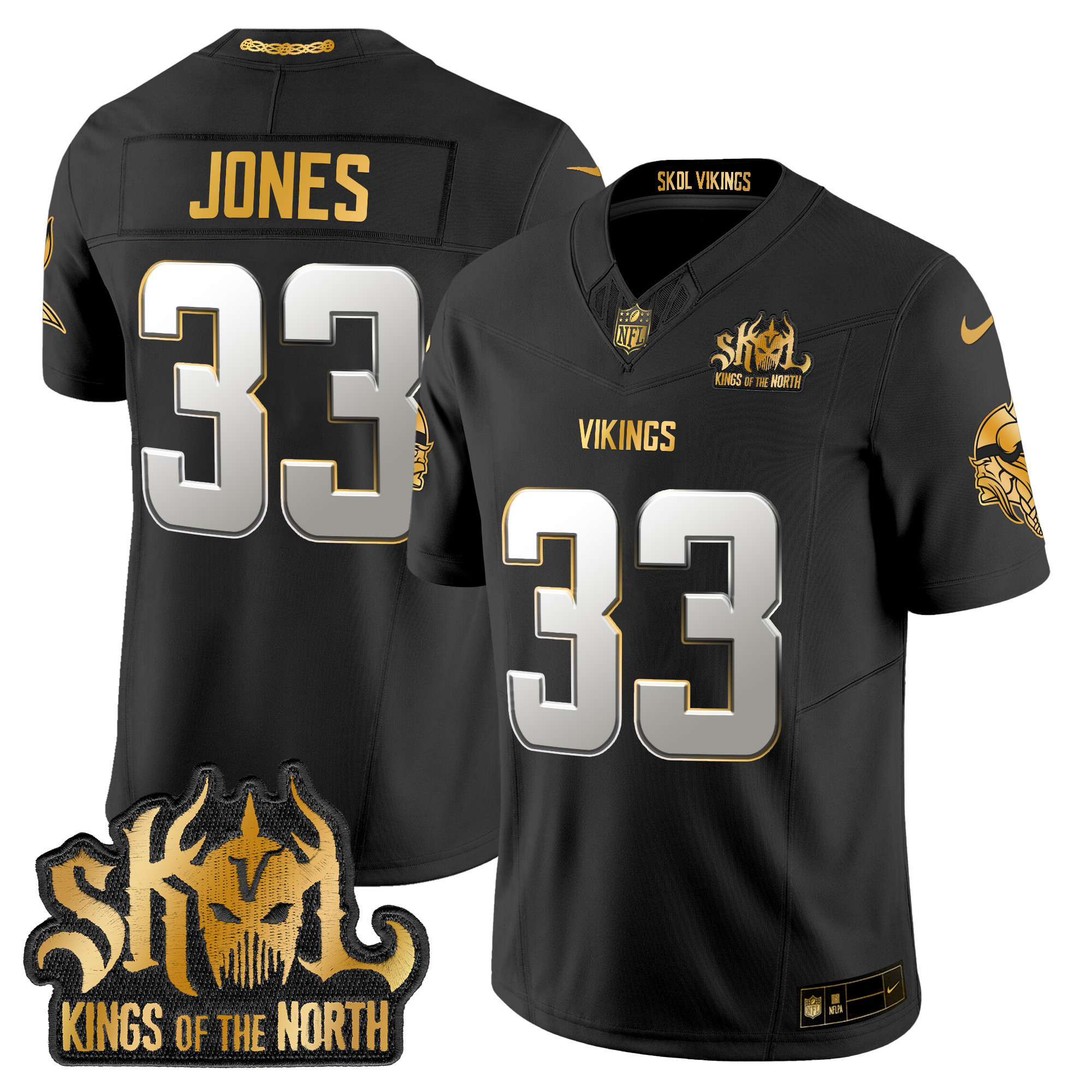 Aaron Jones Men's Minnesota Vikings 2024 Winter Warrior Skol Patch Gold Vapor Limited Black Limited Jersey - All Stitched