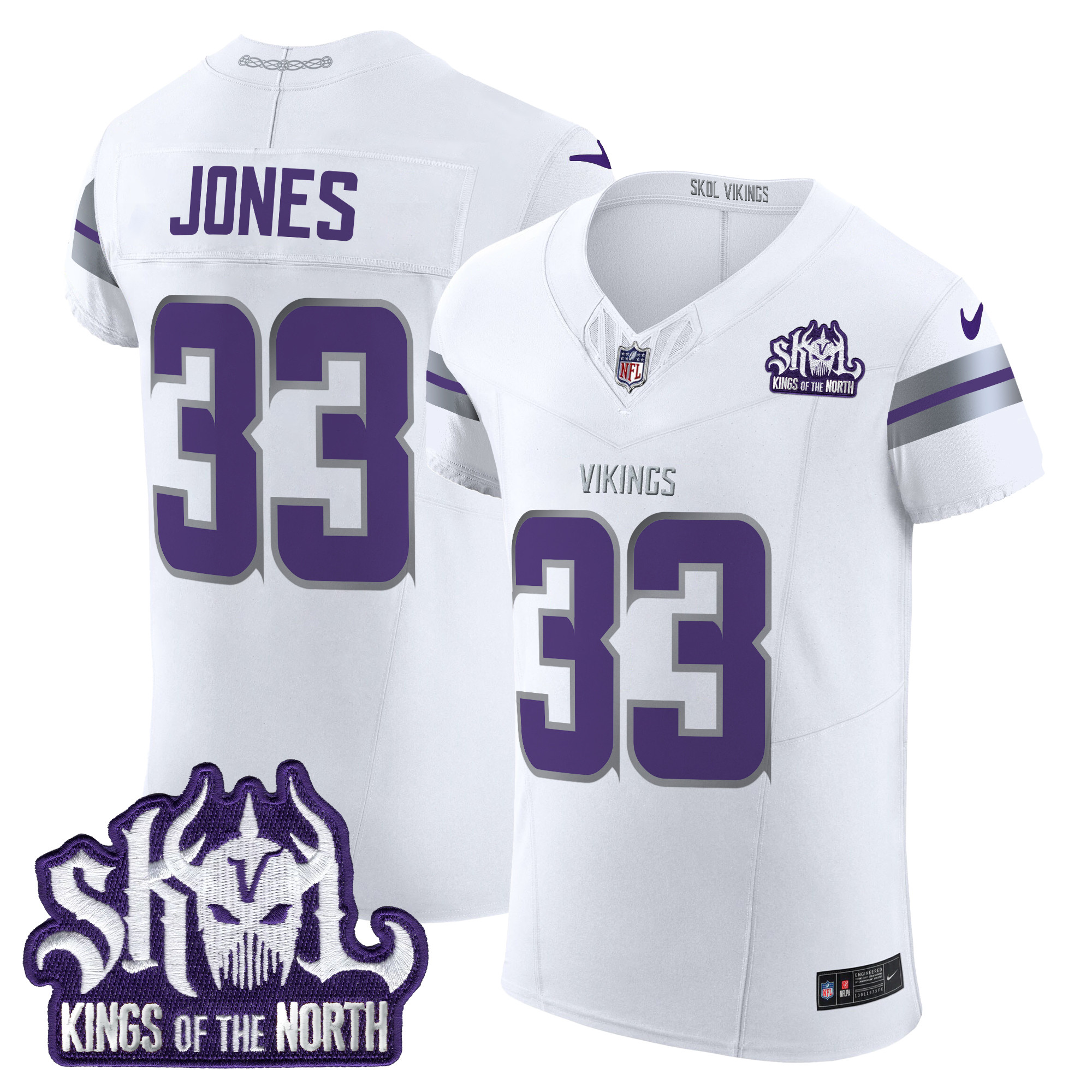 Aaron Jones Men's Minnesota Vikings 2024 Winter Warrior Skol Patch Vapor Elite White Jersey - All Stitched