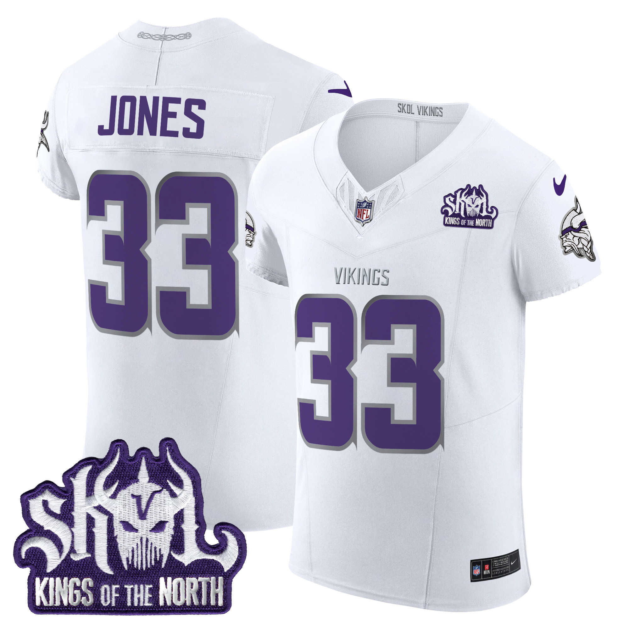 Aaron Jones Men's Minnesota Vikings 2024 Winter Warrior Skol Patch Vapor Elite White Limited Jersey - All Stitched