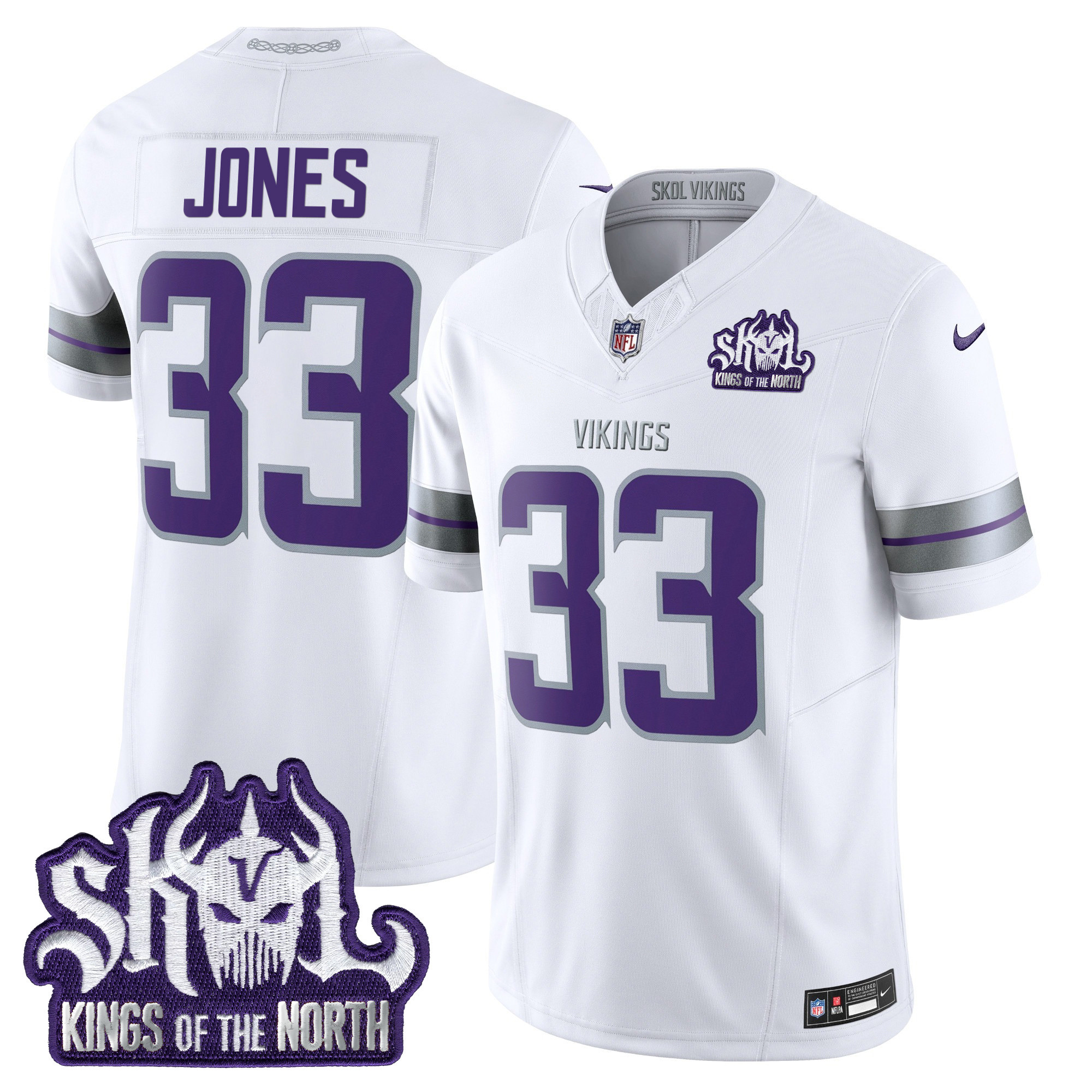 Aaron Jones Men's Minnesota Vikings 2024 Winter Warrior Skol Patch Vapor Limited White Jersey - All Stitched