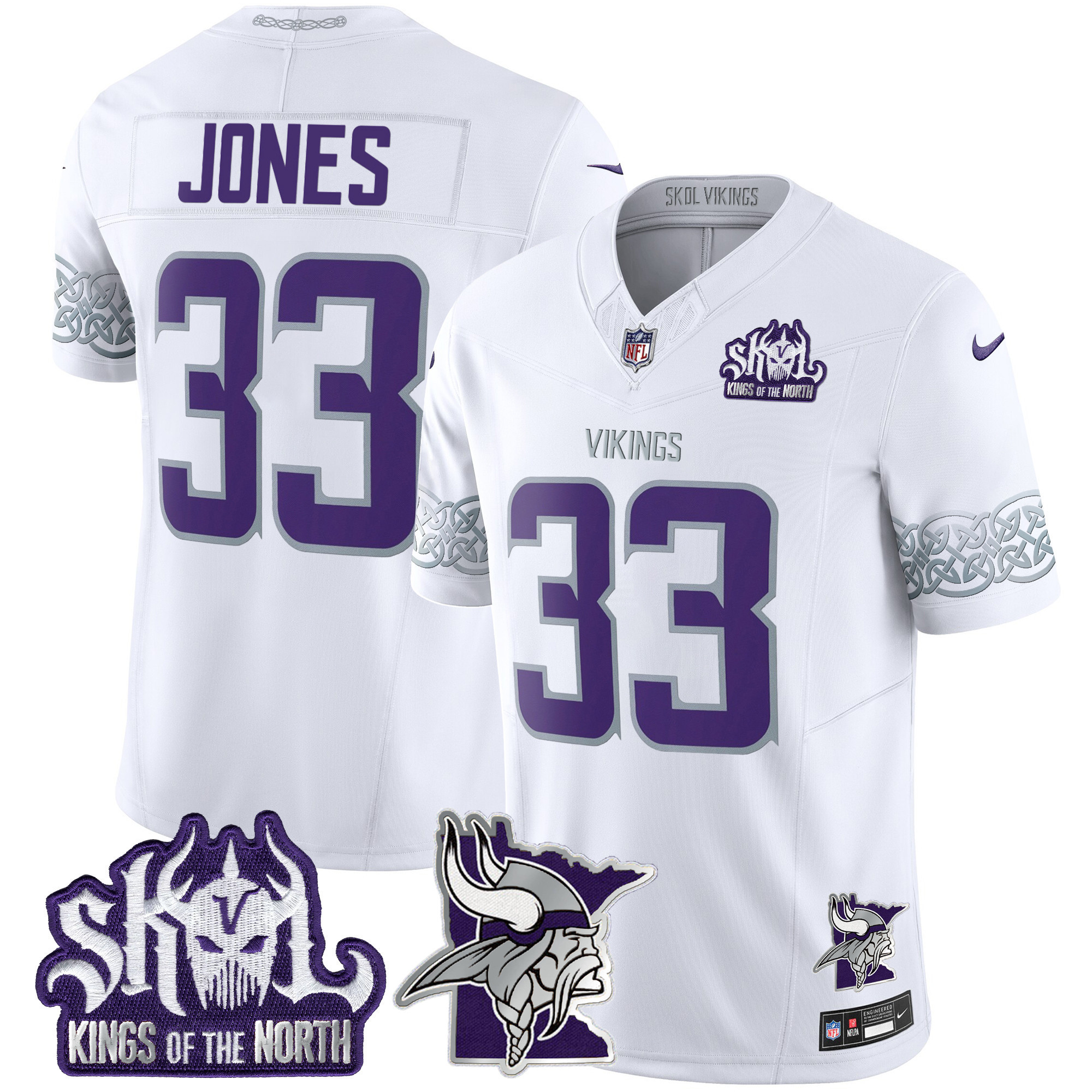 Aaron Jones Men's Minnesota Vikings 2024 Winter Warrior Skol Patch Vapor Limited White Jersey - All Stitched