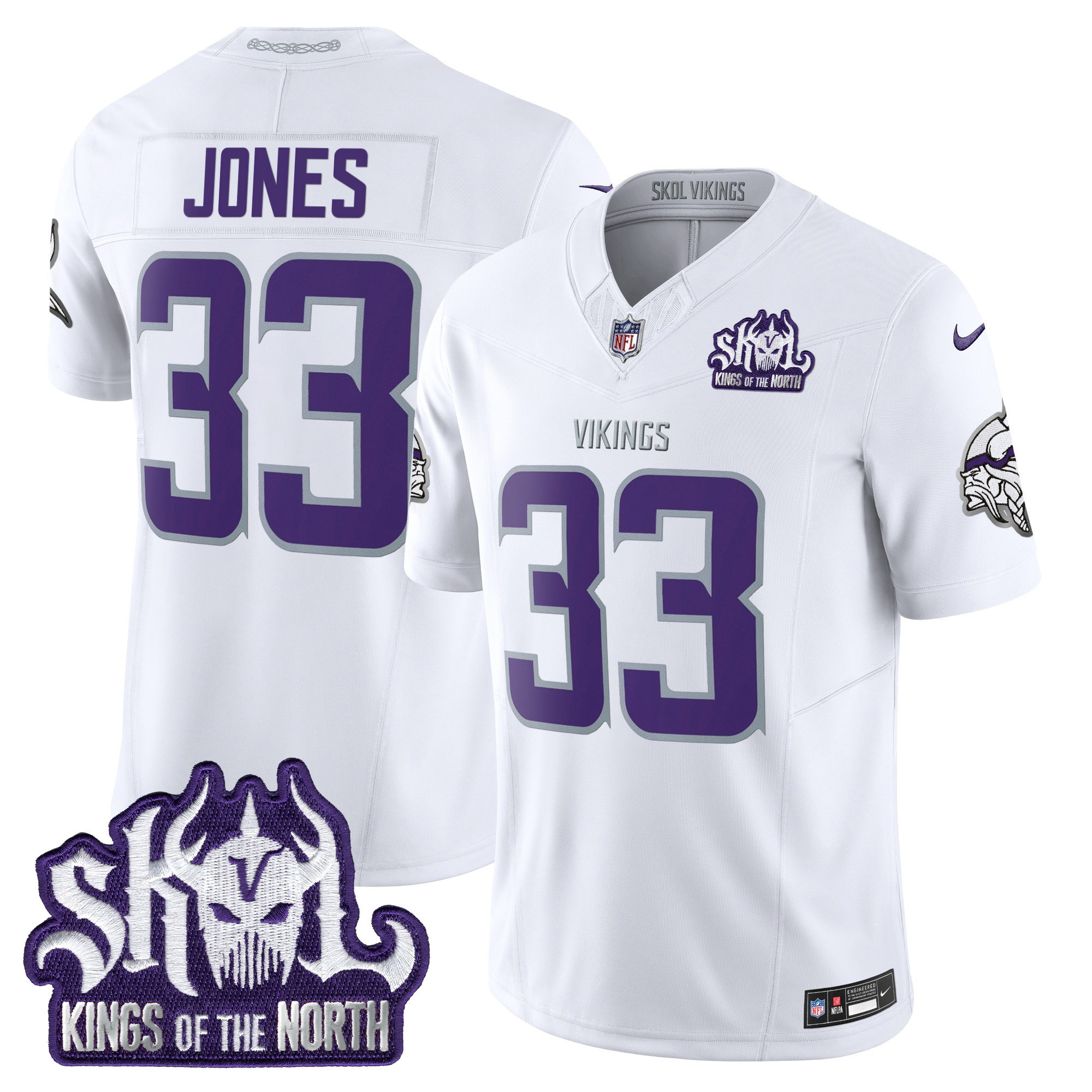 Aaron Jones Men's Minnesota Vikings 2024 Winter Warrior Skol Patch Vapor Limited White Limited Jersey - All Stitched