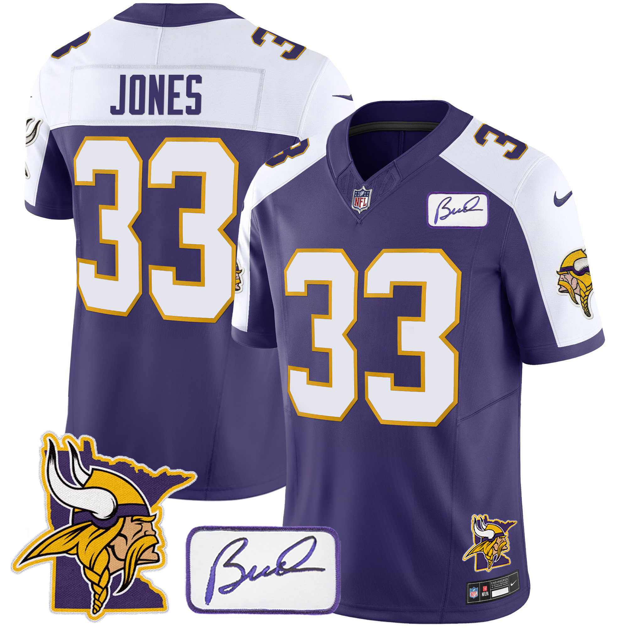 Aaron Jones Men's Minnesota Vikings Bud Grant & Minnesota Patch Classic Limited Purple Alternate Jersey - All Stitched
