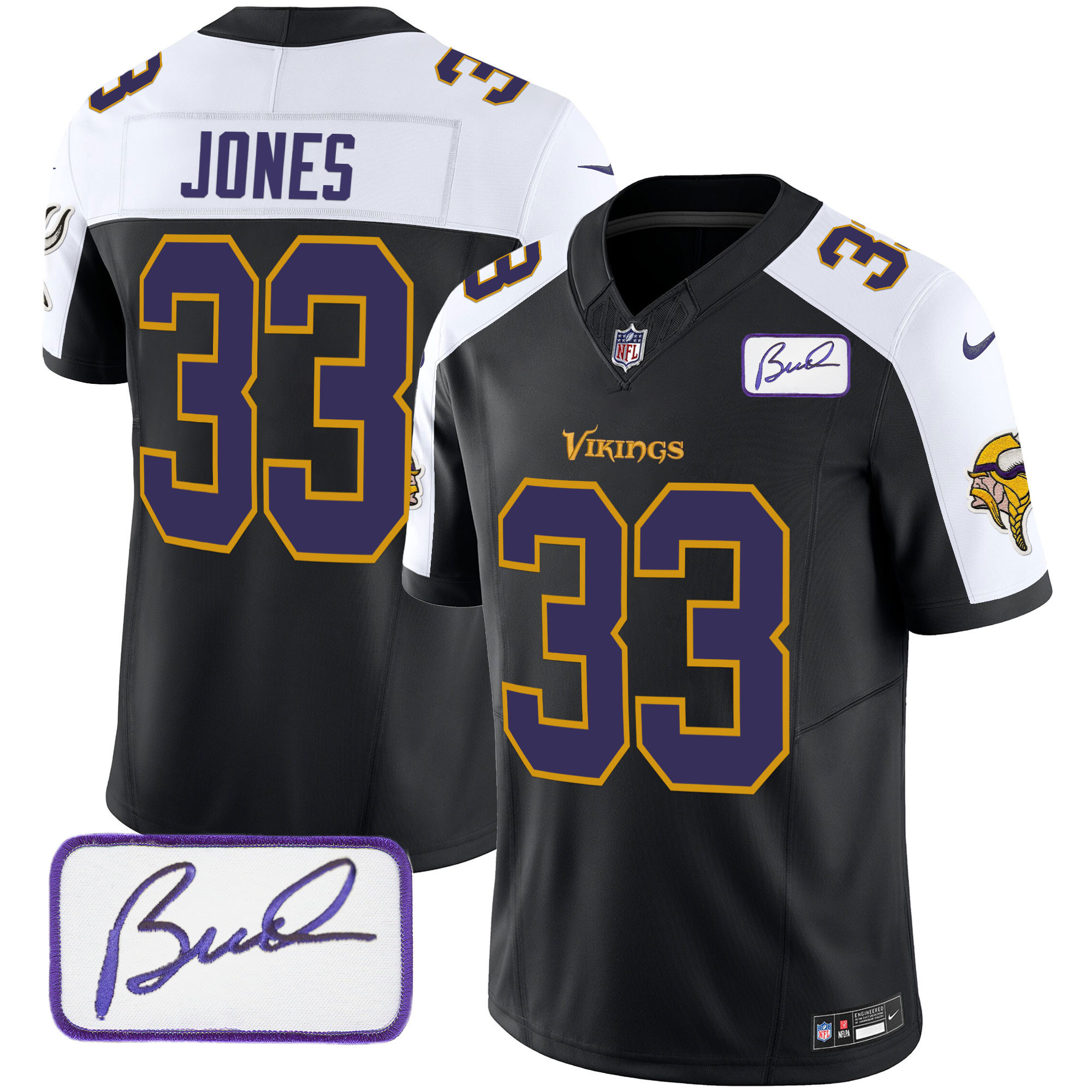 Aaron Jones Men's Minnesota Vikings Bud Grant Patch Classic Limited Black Alternate Jersey - All Stitched