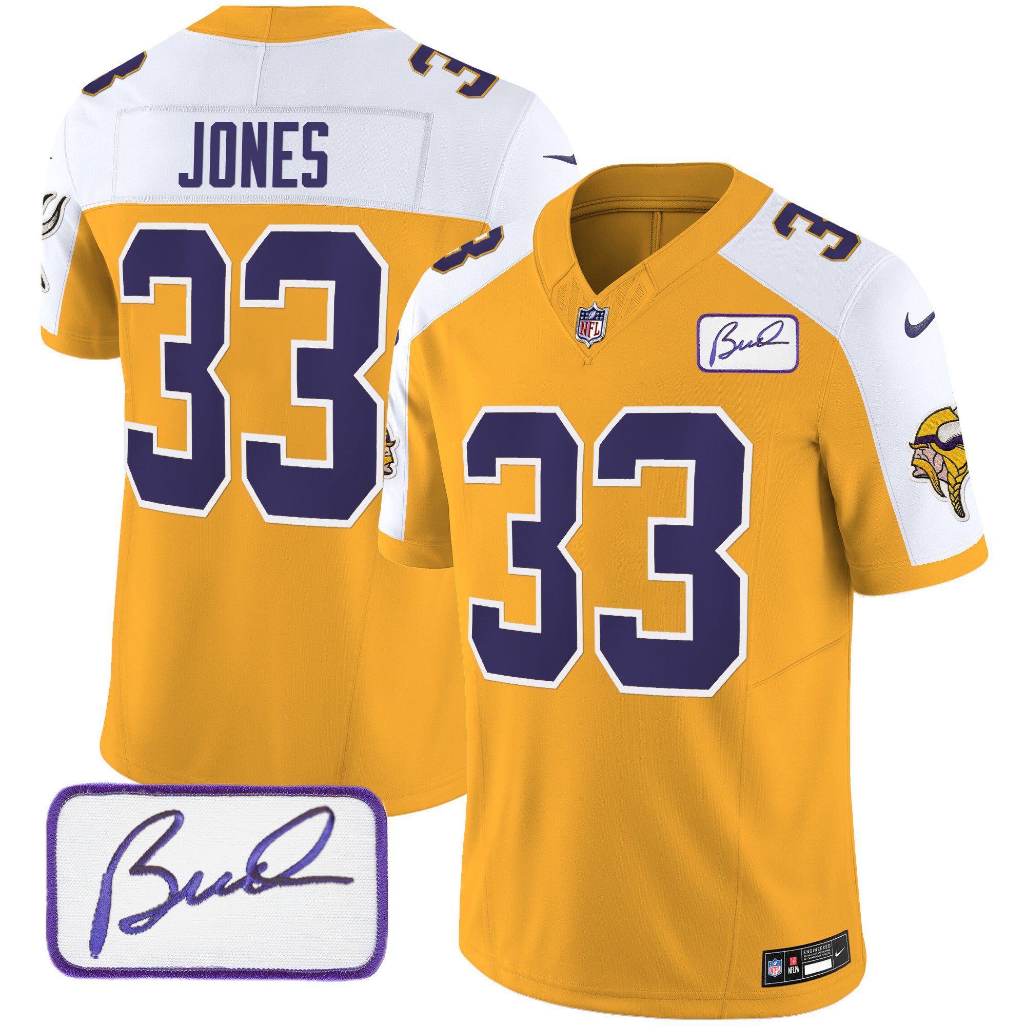 Aaron Jones Men's Minnesota Vikings Bud Grant Patch Classic Limited Gold Alternate Jersey - All Stitched