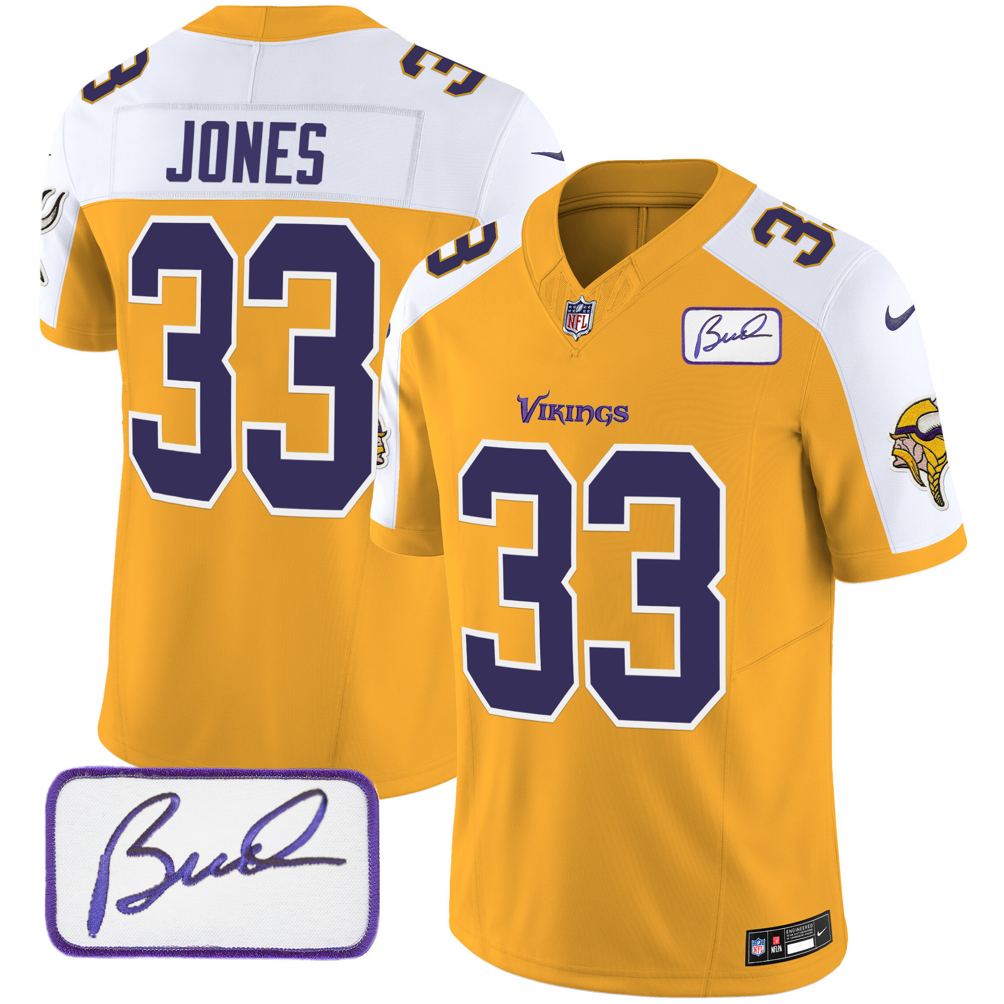 Aaron Jones Men's Minnesota Vikings Bud Grant Patch Classic Limited Gold Alternate Jersey - All Stitched
