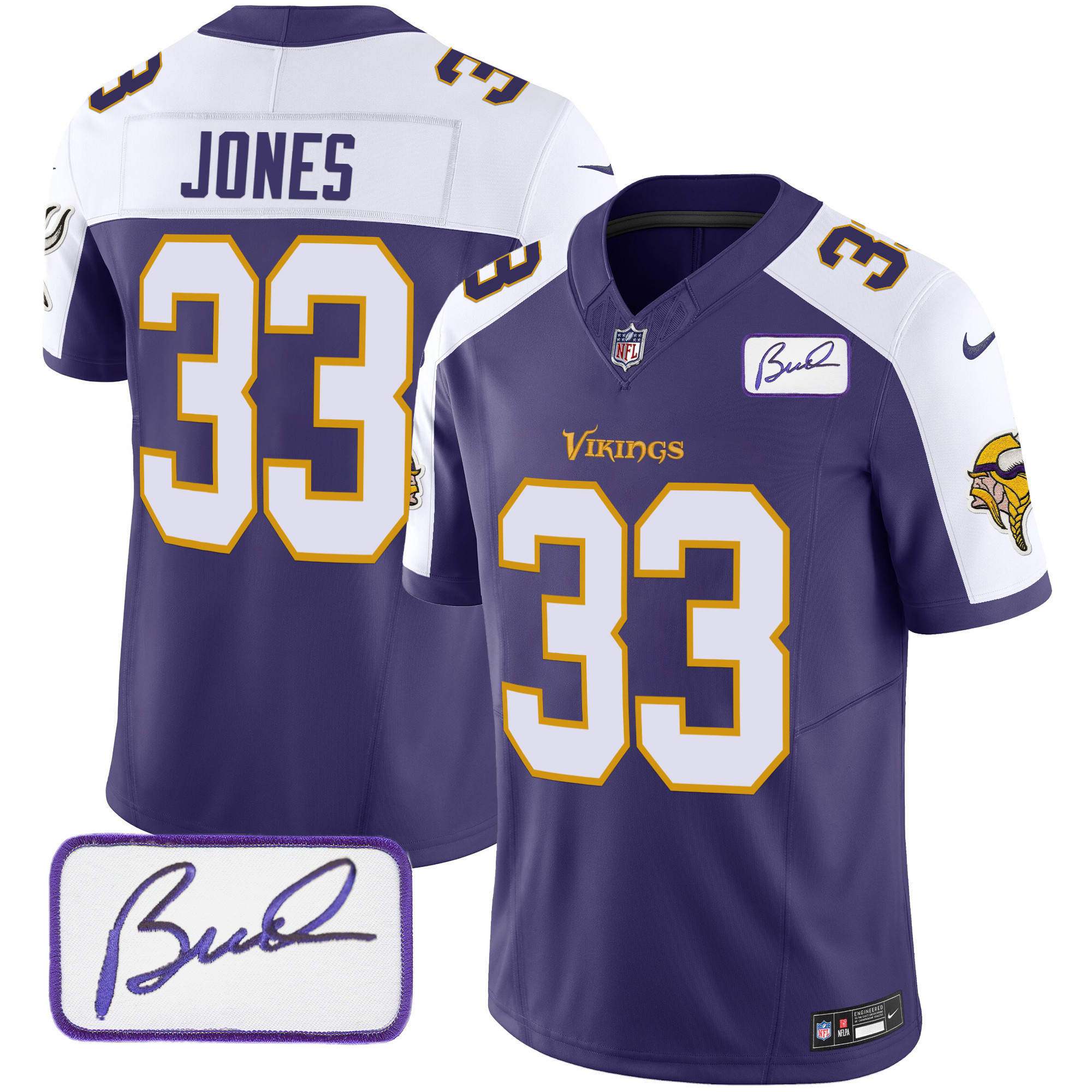 Aaron Jones Men's Minnesota Vikings Bud Grant Patch Classic Limited Purple Alternate Jersey - All Stitched