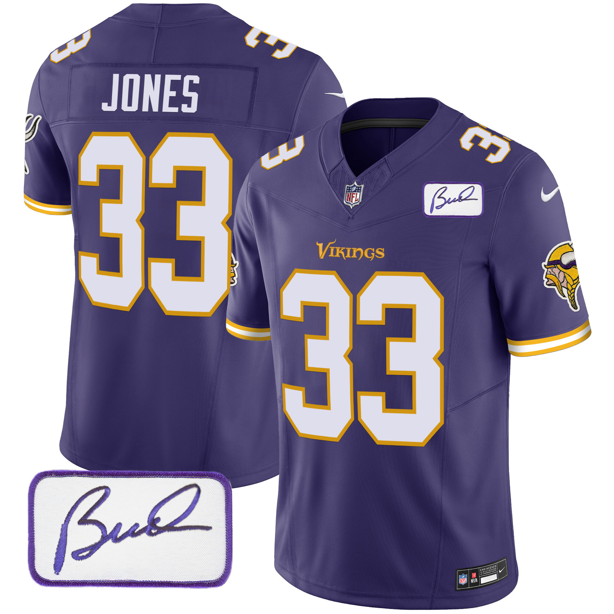 Aaron Jones Men's Minnesota Vikings Bud Grant Patch Classic Limited Purple Jersey - All Stitched