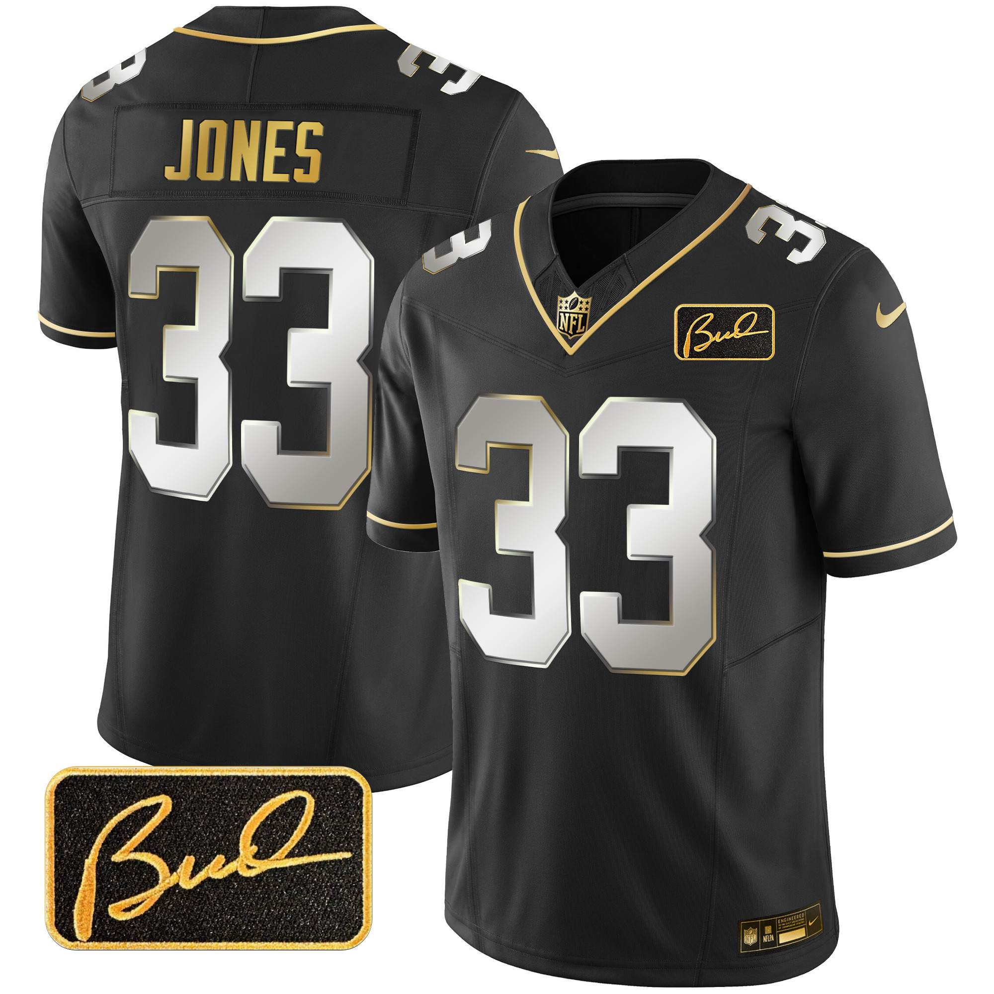 Aaron Jones Men's Minnesota Vikings Bud Grant Patch Gold Limited Black Limited Jersey - All Stitched