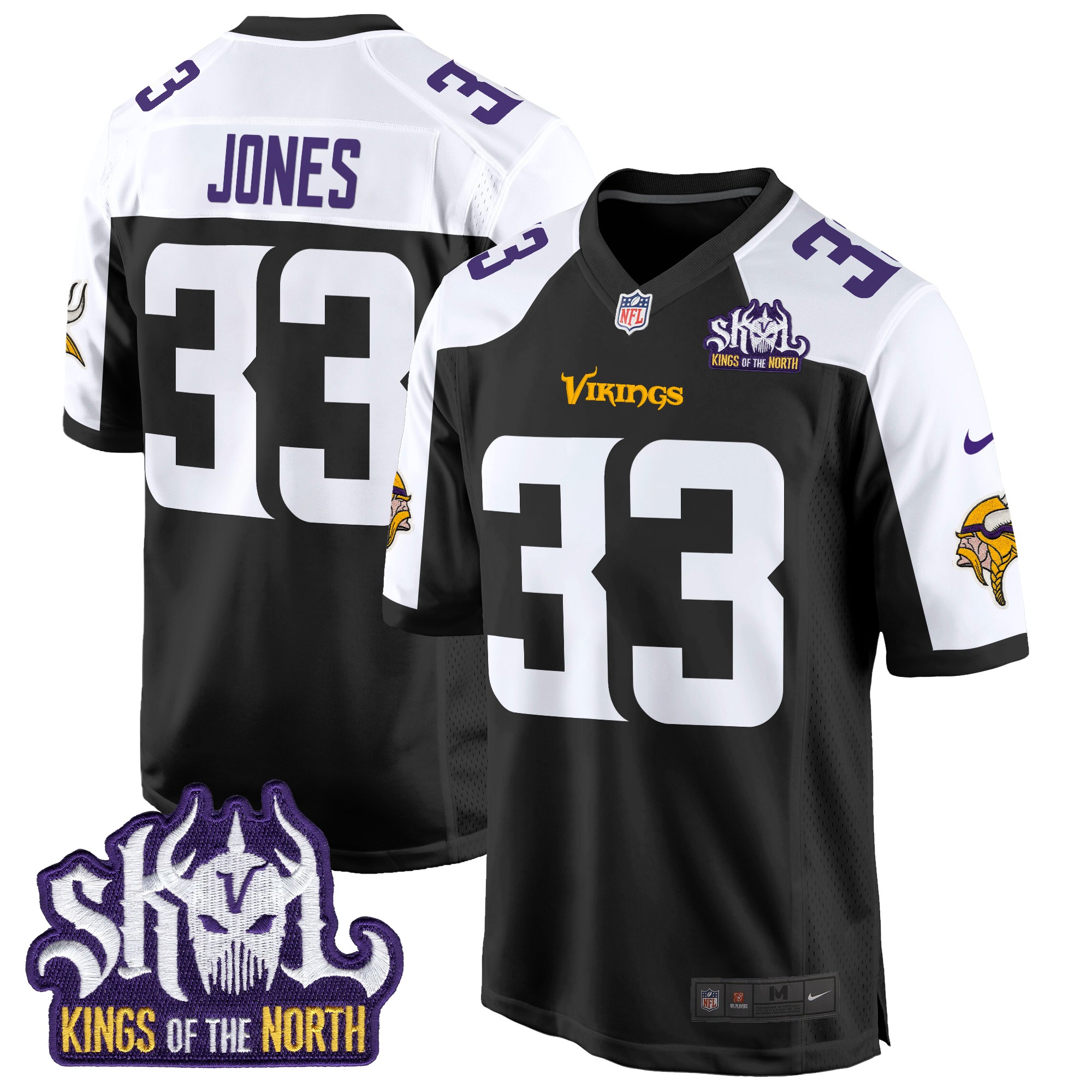 Aaron Jones Men's Minnesota Vikings King Of The North Patch Game Black Alternate Jersey - All Stitched