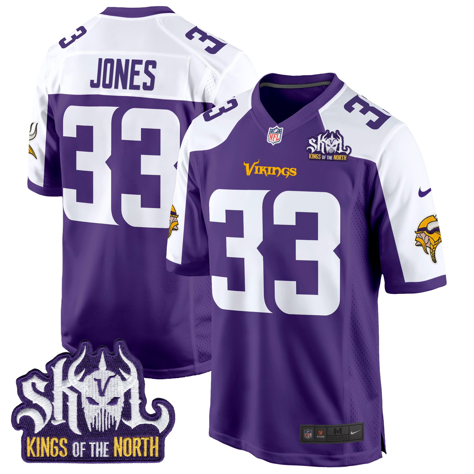 Aaron Jones Men's Minnesota Vikings King Of The North Patch Game Purple Alternate Jersey - All Stitched