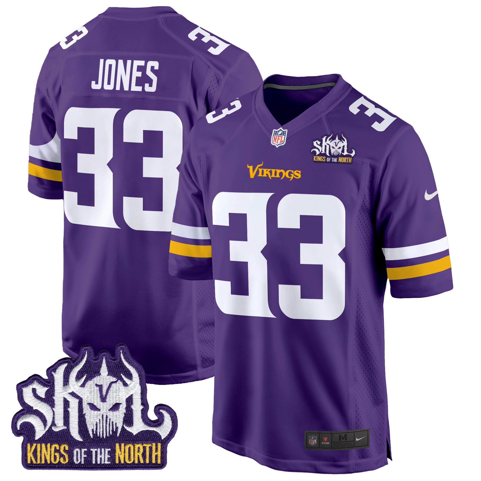 Aaron Jones Men's Minnesota Vikings King Of The North Patch Game Purple Jersey - All Stitched