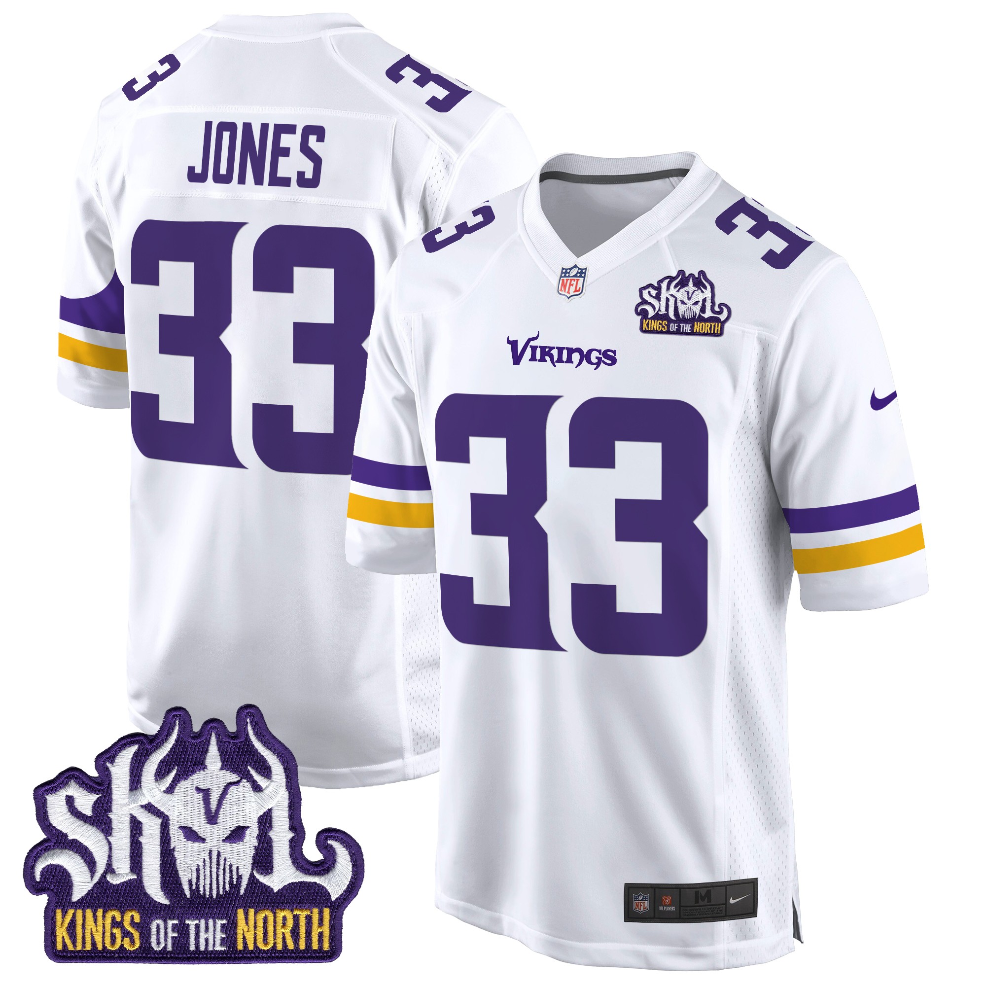 Aaron Jones Men's Minnesota Vikings King Of The North Patch Game White Jersey - All Stitched