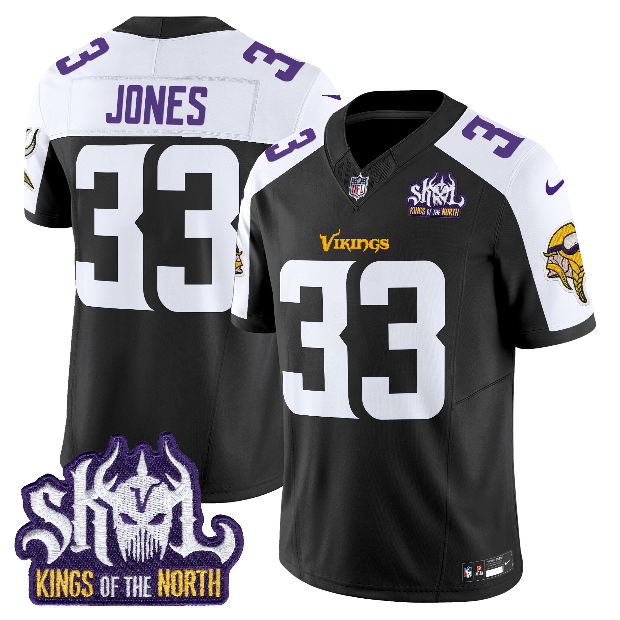 Aaron Jones Men's Minnesota Vikings Kings Of The North Patch Vapor Limited Black Alternate Jersey - All Stitched