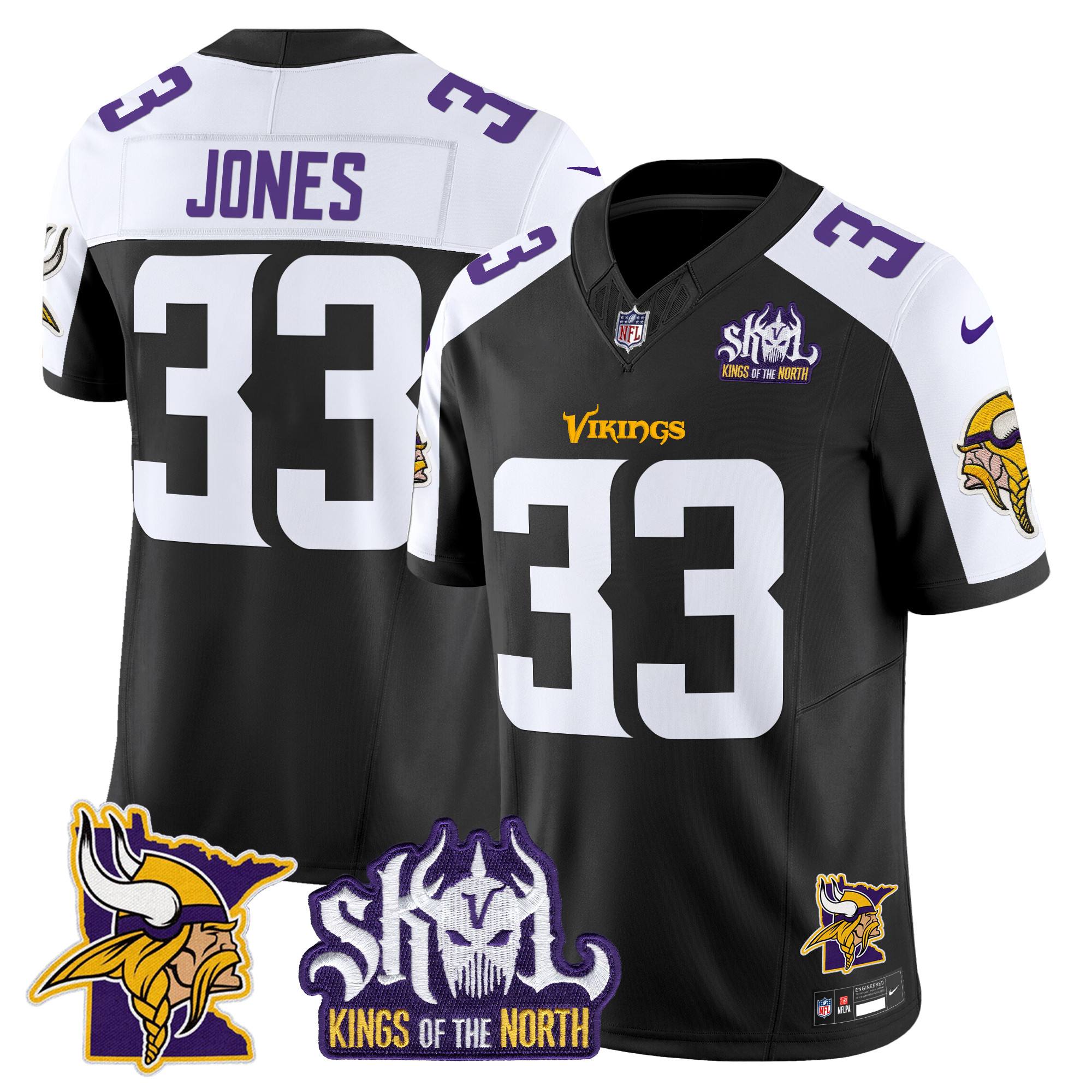 Aaron Jones Men's Minnesota Vikings Kings Of The North Patch Vapor Limited Black Alternate Jersey - All Stitched