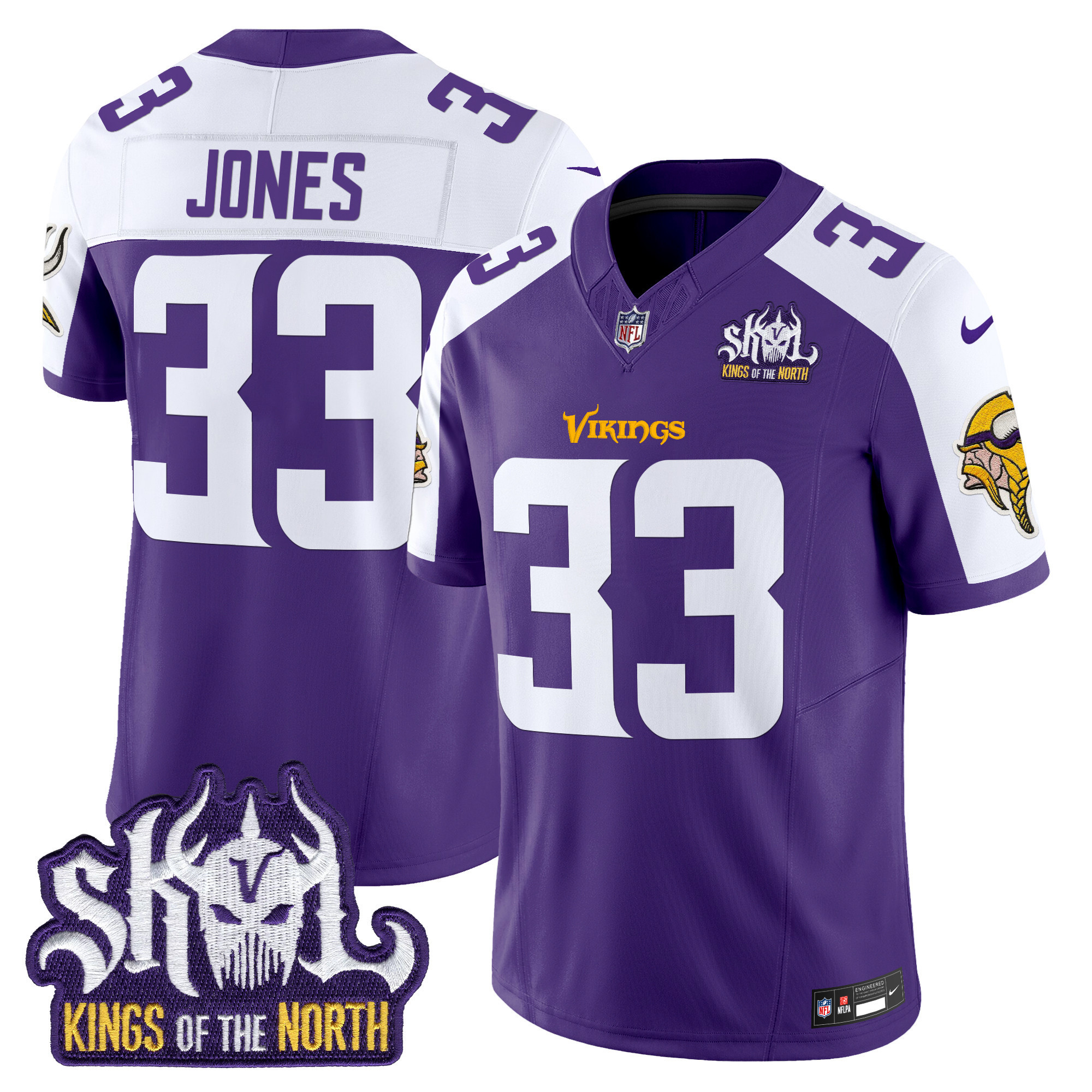 Aaron Jones Men's Minnesota Vikings Kings Of The North Patch Vapor Limited Purple Alternate Jersey - All Stitched