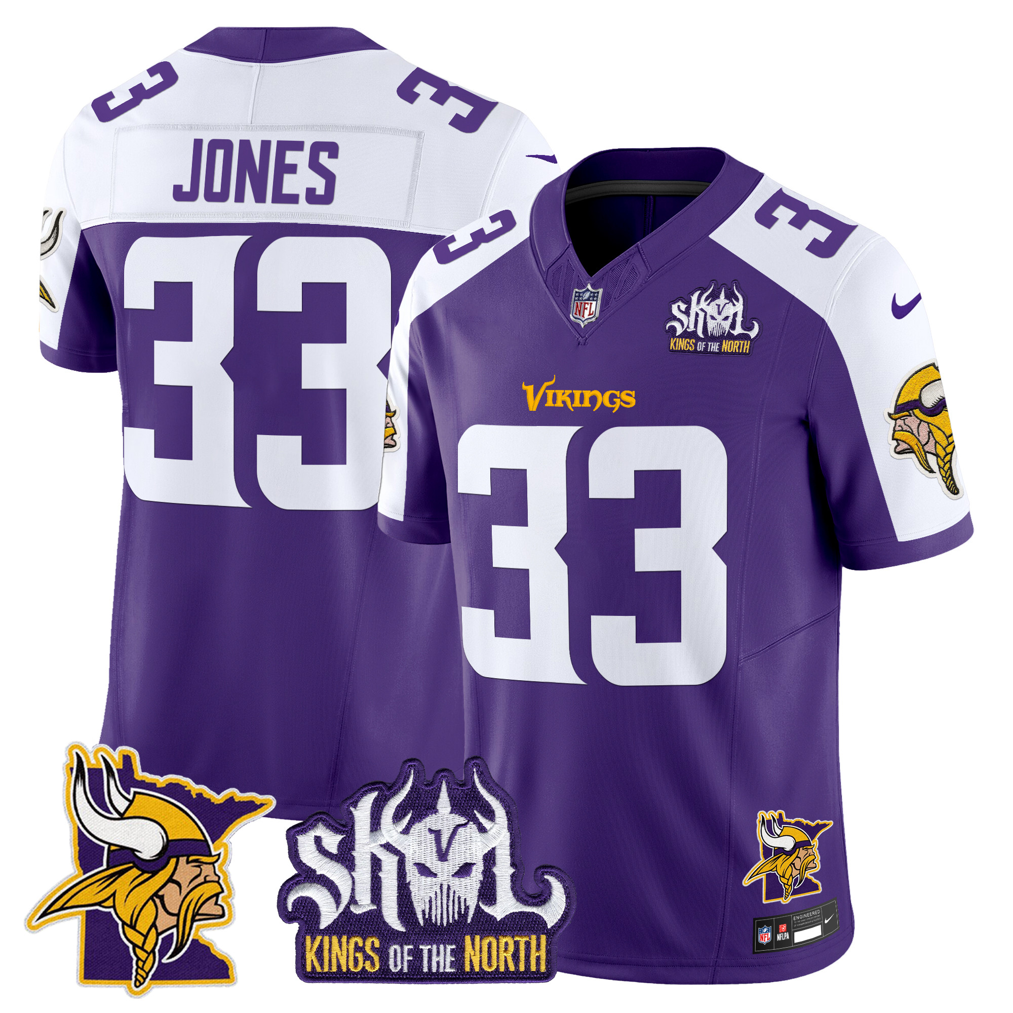 Aaron Jones Men's Minnesota Vikings Kings Of The North Patch Vapor Limited Purple Alternate Jersey - All Stitched