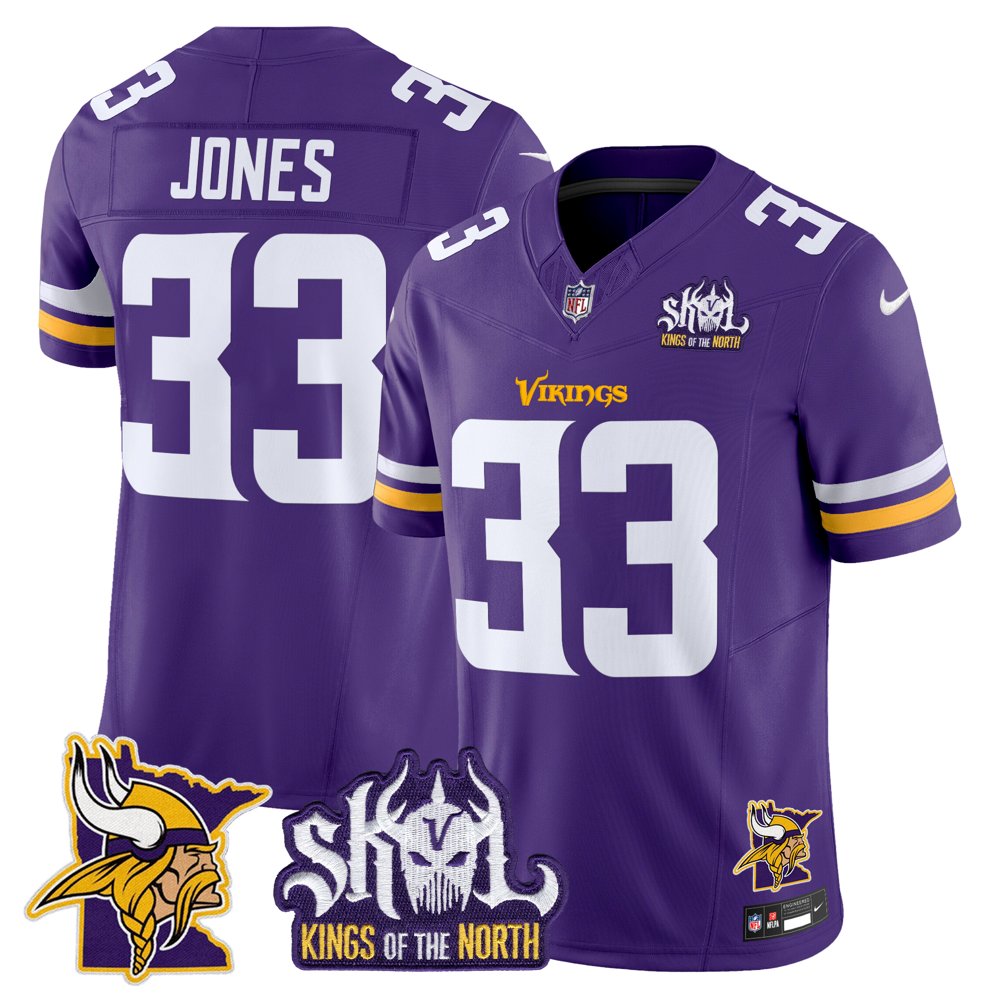 Aaron Jones Men's Minnesota Vikings Kings Of The North Patch Vapor Limited Purple Jersey - All Stitched